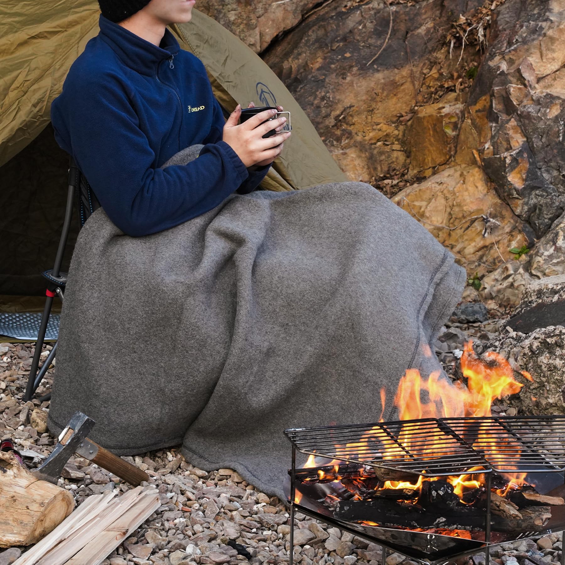 Wool Blanket, Warm and Thick Wool Camping Blanket- Great for Outdoors, Camping, Stadium Blanket, Picnics, Travel and Car, Machine Washable 86"x 63" Grey