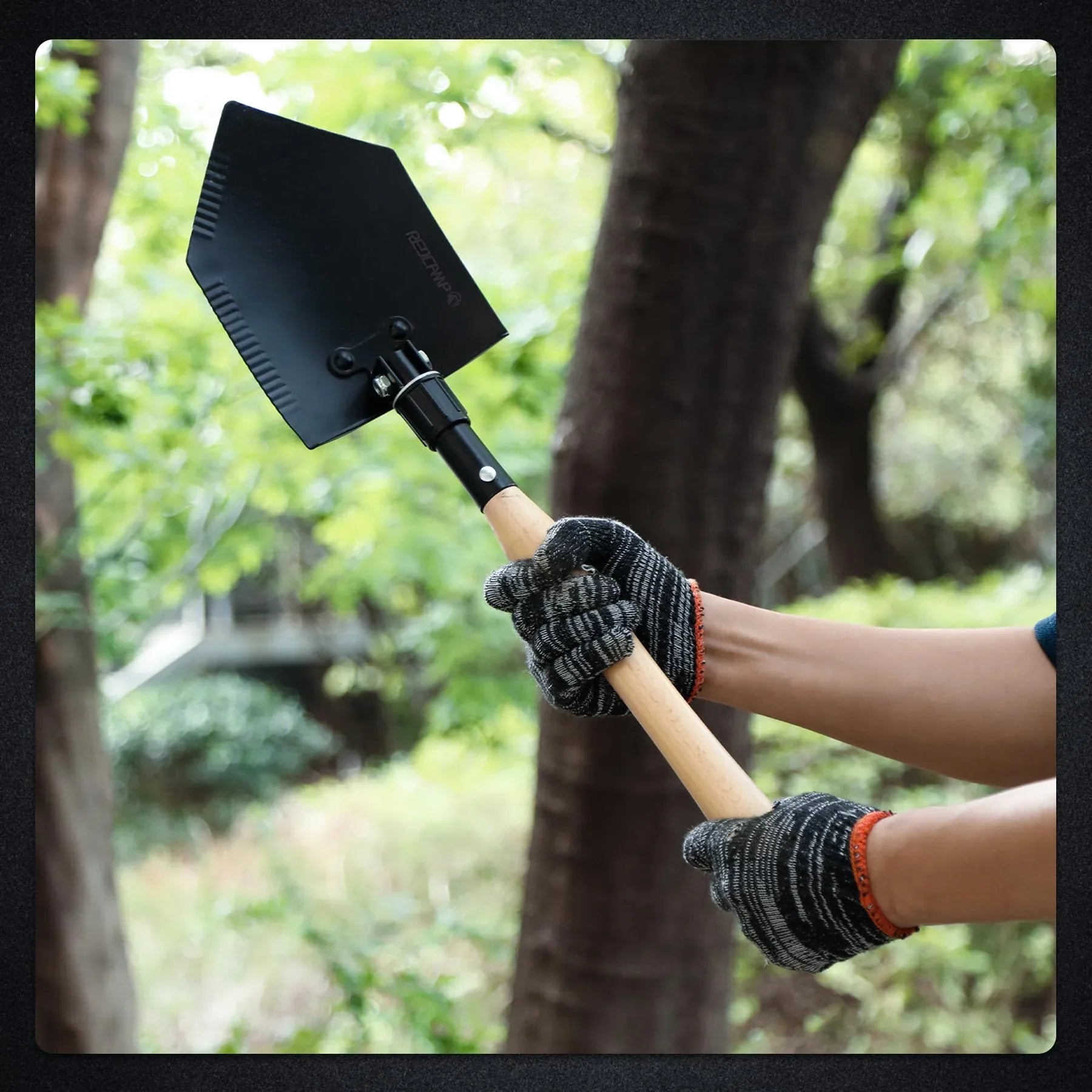 23" Forces Spetsnaz Shovel, Tactical Entrenching Tool Hardwood Handle Shovel, Military Folding Camping Shovel for Camping Hiking Gardening Beach, Black