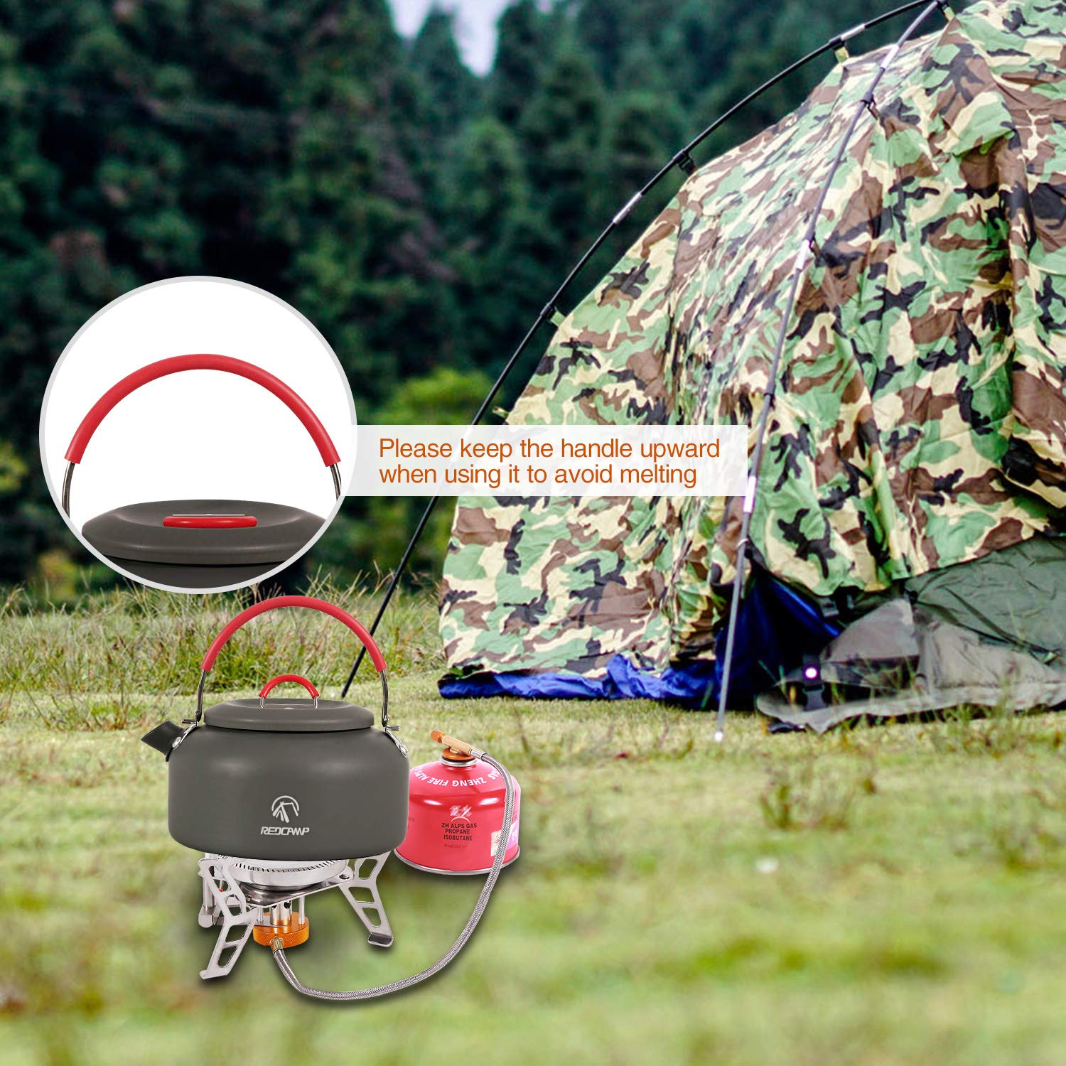 REDCAMP 0.8L Aluminum Outdoor Camping Kettle with Carrying Bag
