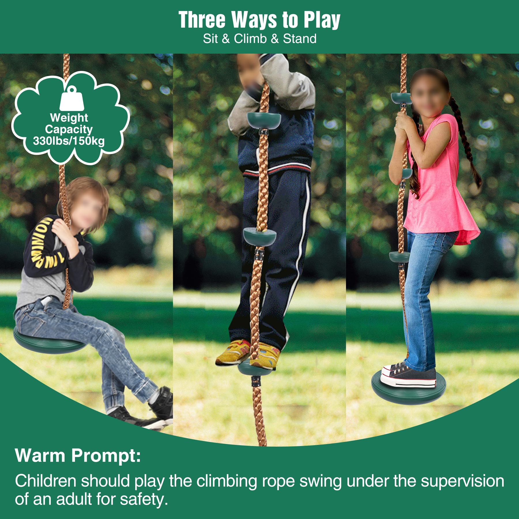 Kids Belt Swing Seat & Disc Climbing Rope Combo Set