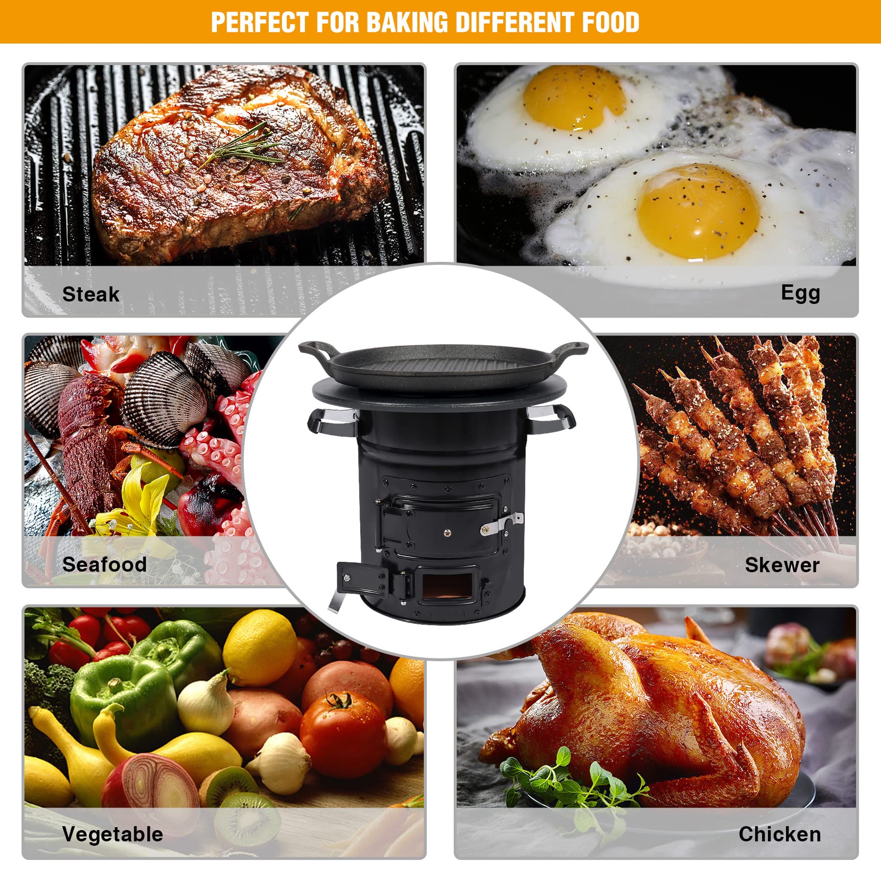 Rocket Stove Wood Burning Portable Camping Stove with Grill Pan