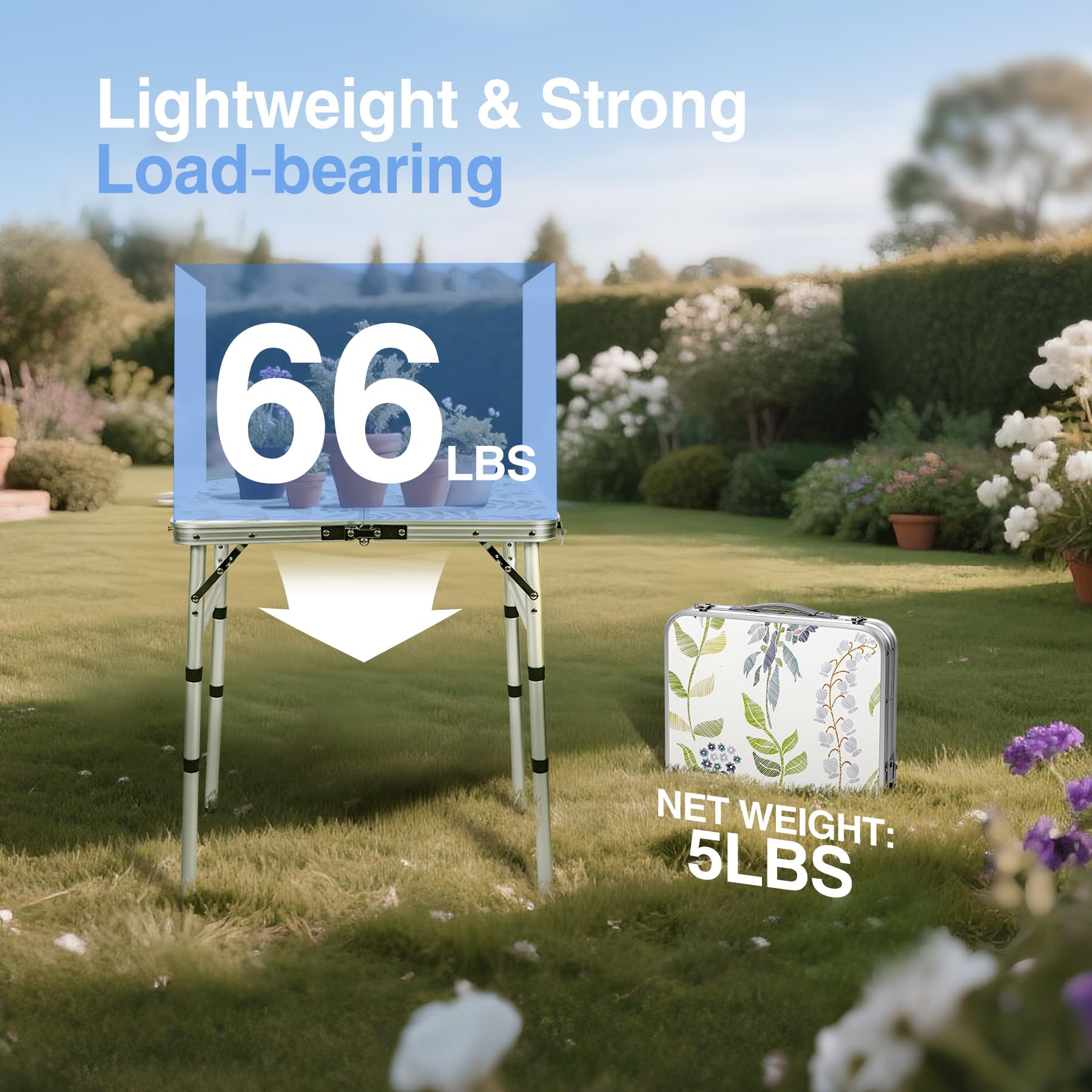 2ft Portable Camping Table，3 Adjustable Height