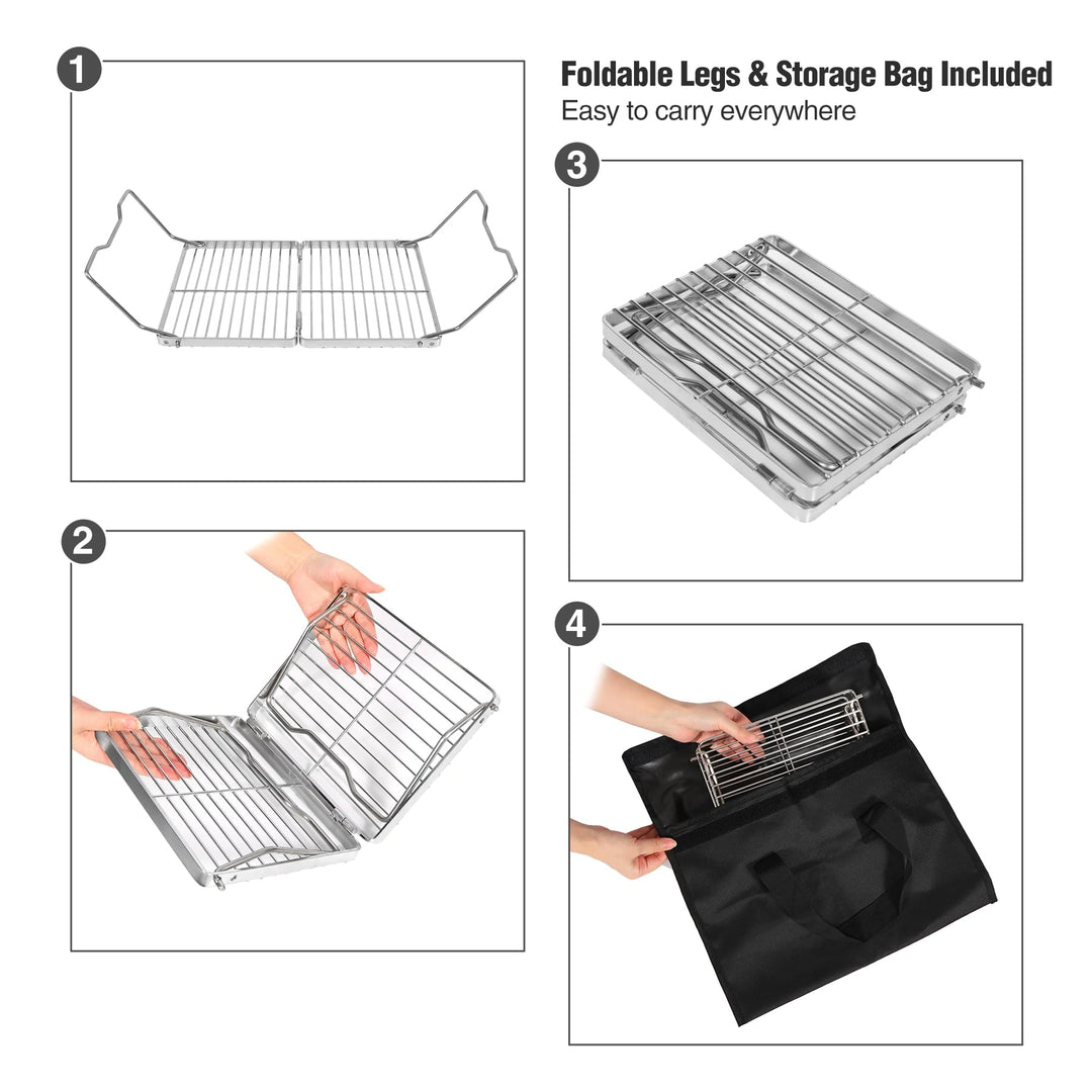 Portable Folding Campfire Grill 304 Stainless Steel Grate with Carrying Bag