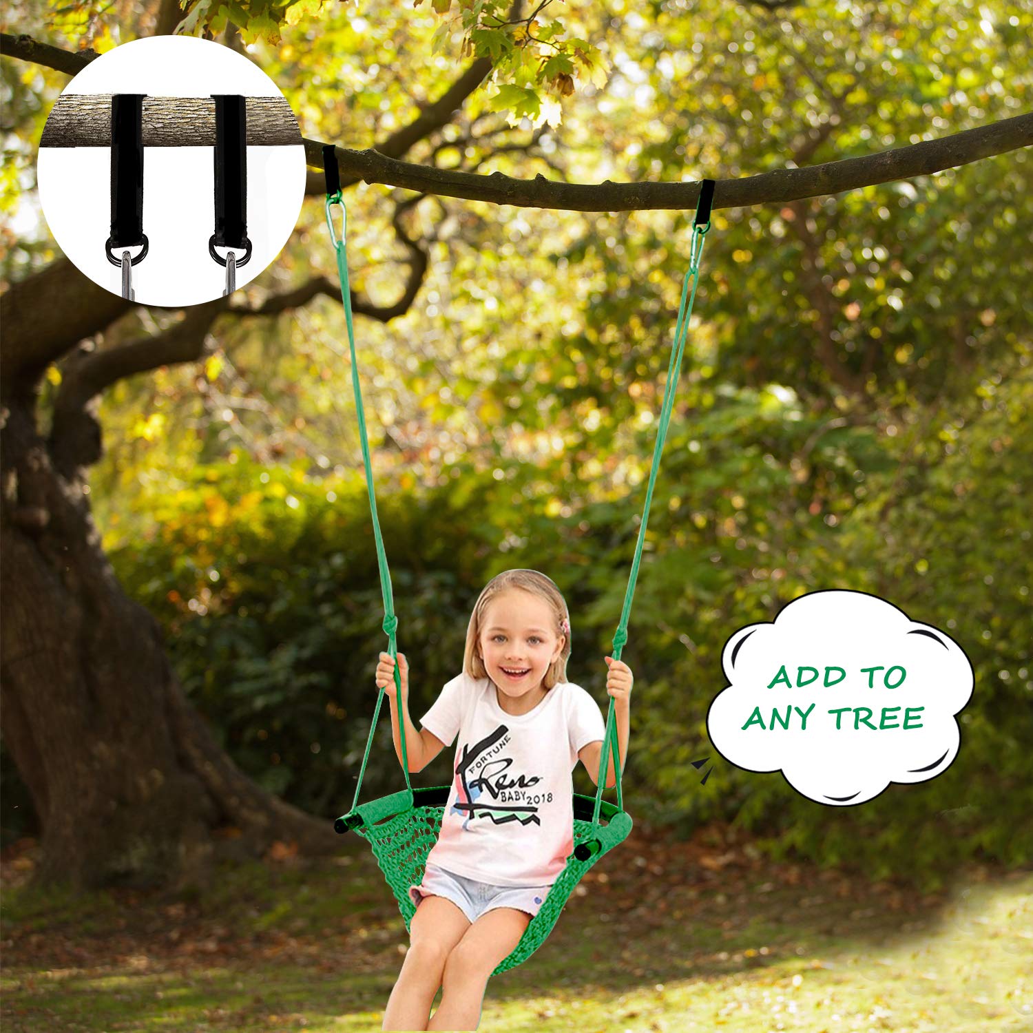 Toddler Swing, Swing Seat for Kids with Heavy Duty Adjustable Ropes, Hand-Knitting Secure Children Swing Set for Indoor Porch, Outdoor Playground, Backyard, Tree