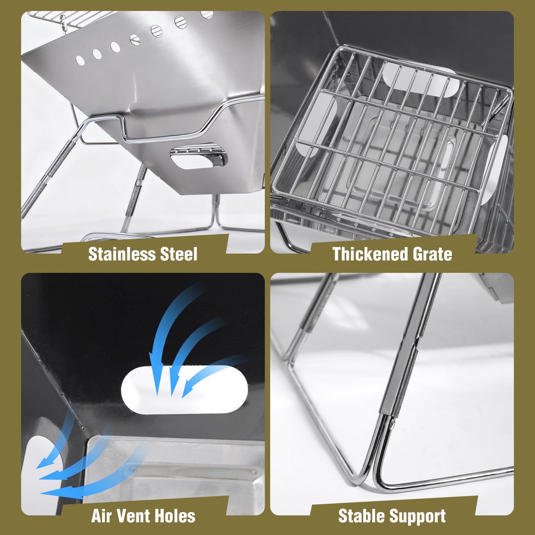 Foldable Fire Pit with Grill for Camping Collapsible Portable Fire Pit with Campfire Grill & Tote Bag for Backyard, Patio, Picnic, BBQ