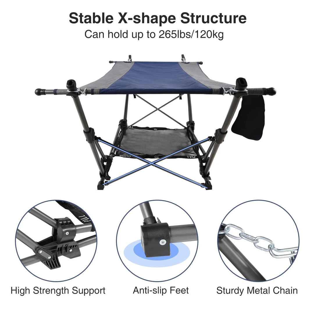 Camping Hammock with Stand, XXL Portable Hammock with Removable Pillow and Storage Net, Foldable Heavy Duty Steel Frame Space Saving for Indoor Outdoor Backyard Beach Garden