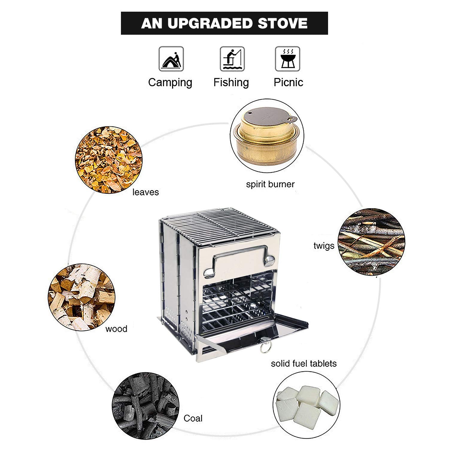 Folding Wood Burning Camping Stove with Grill