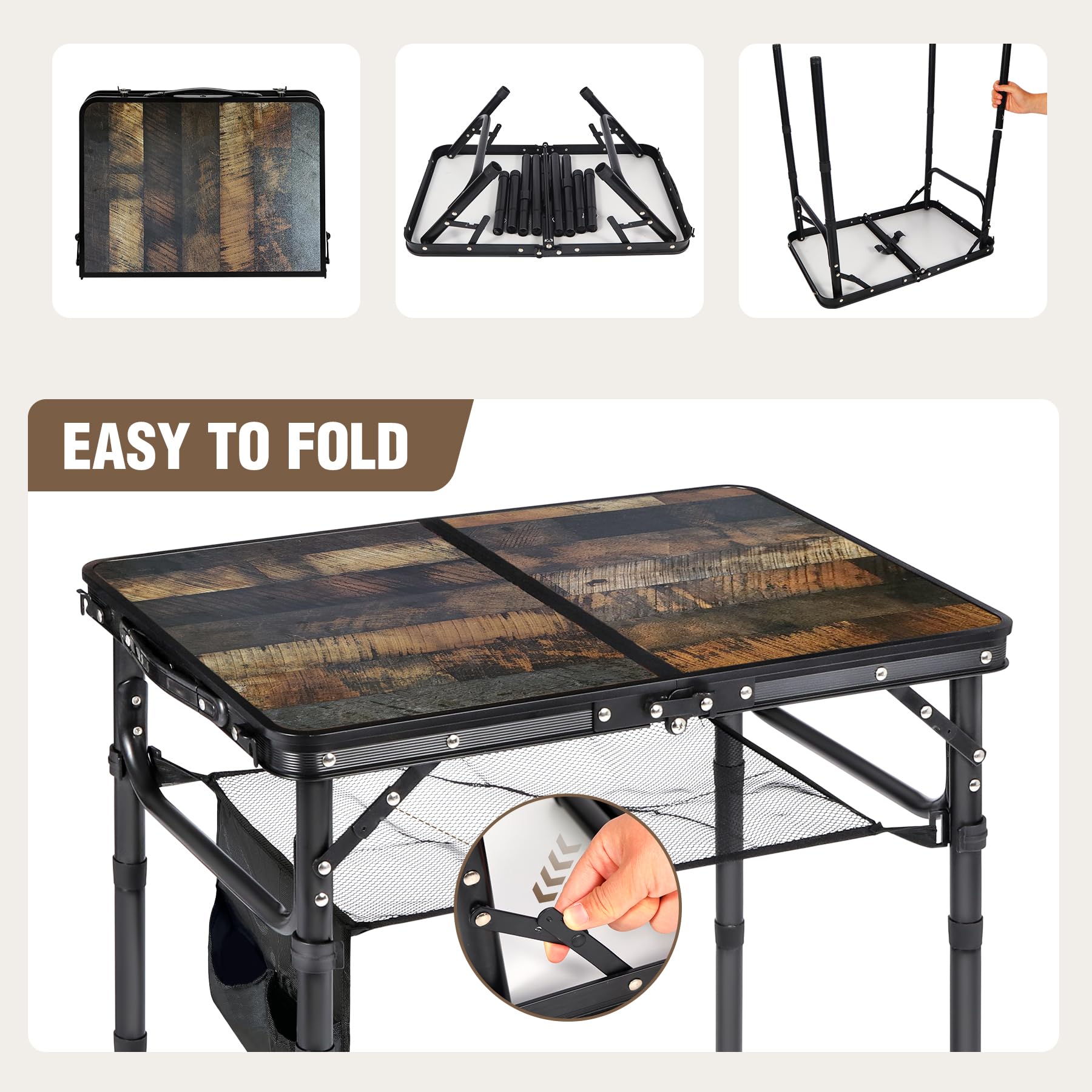 Adjustable Aluminum Folding Table with Side Storage