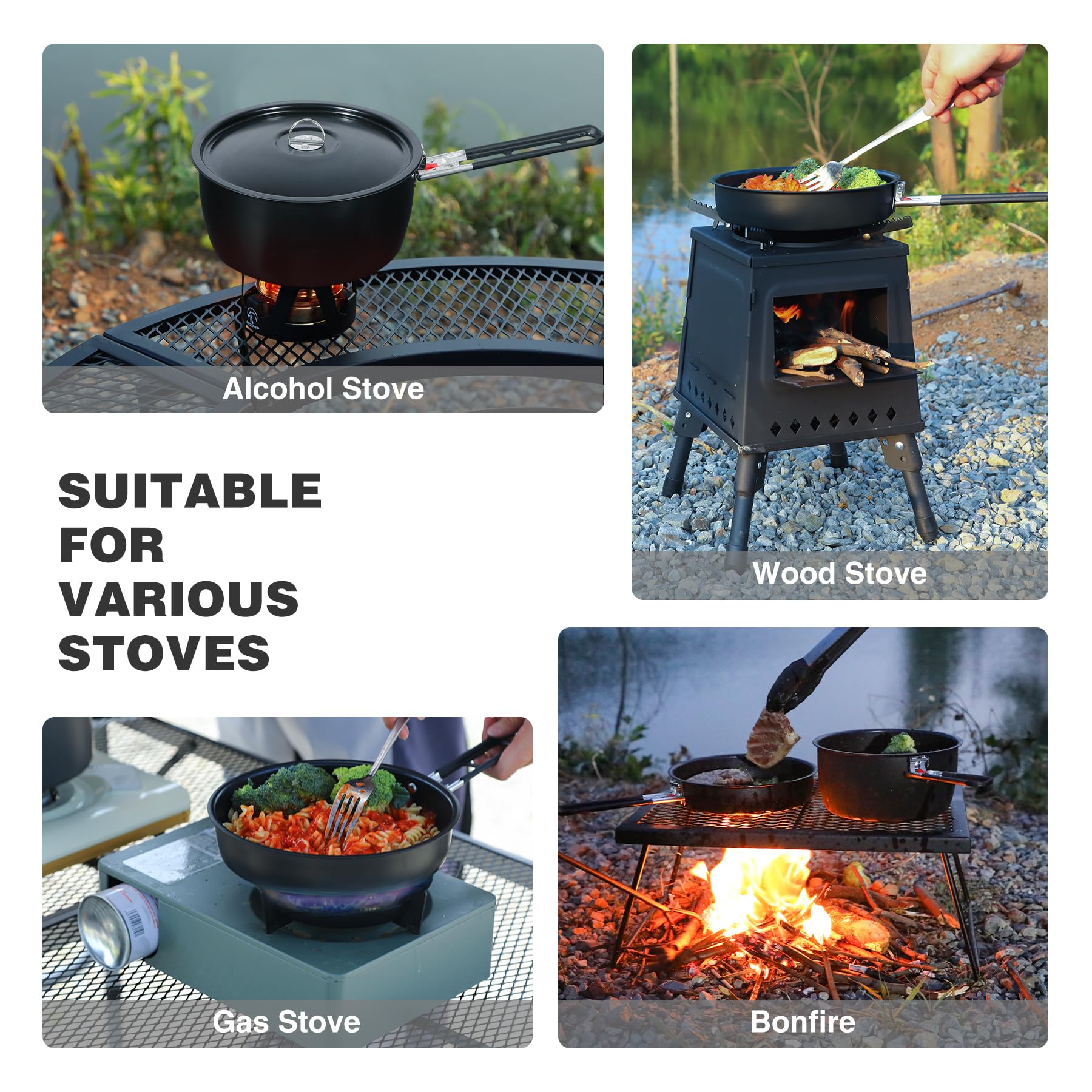 Camping Cookware Mess Kit with Folding Handle