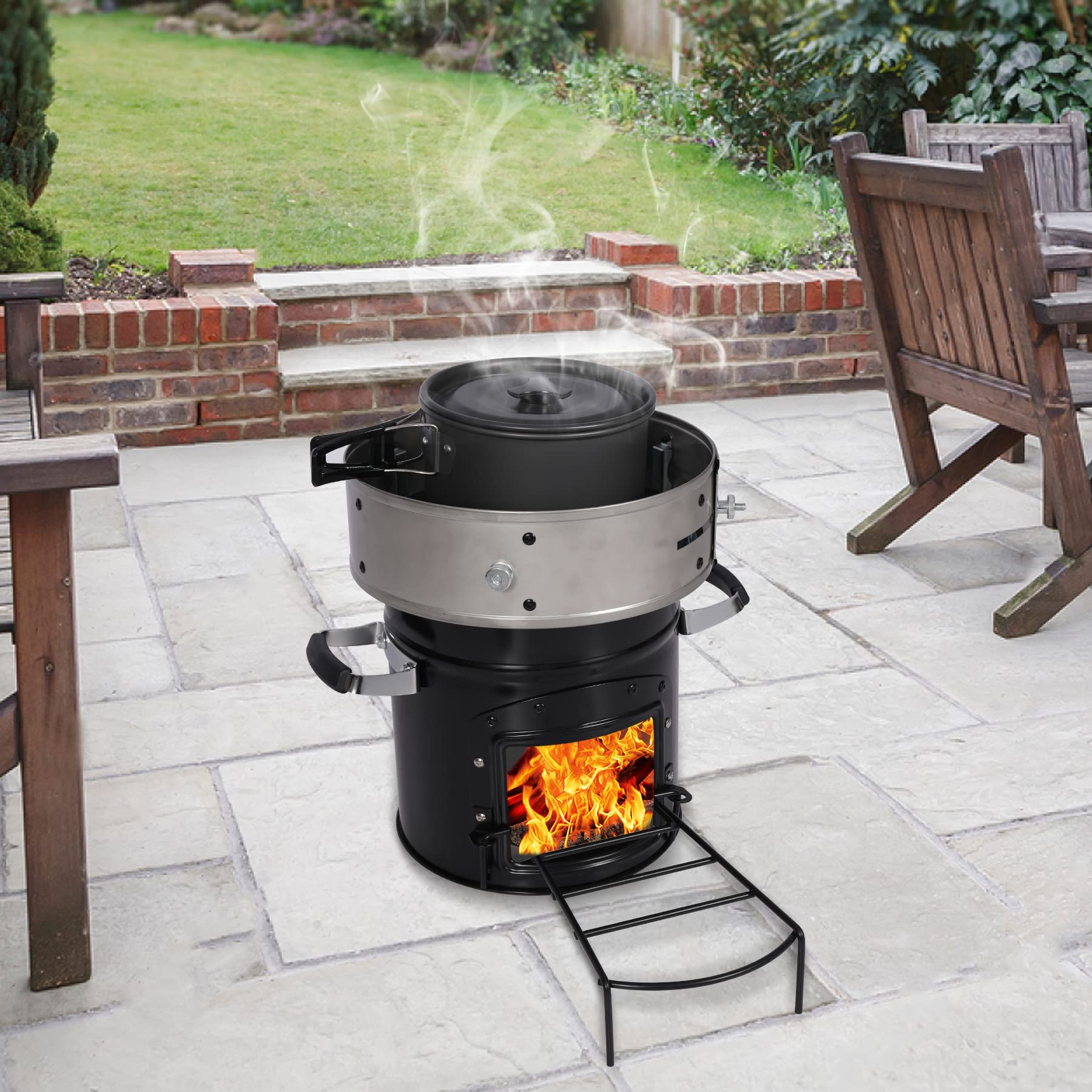 Rocket Stove Windscreen, 9.8"-14.2" Adjustable Stainless Steel Camping Wood Stove Windshield Portable for Outdoor Cooking, Round Silver