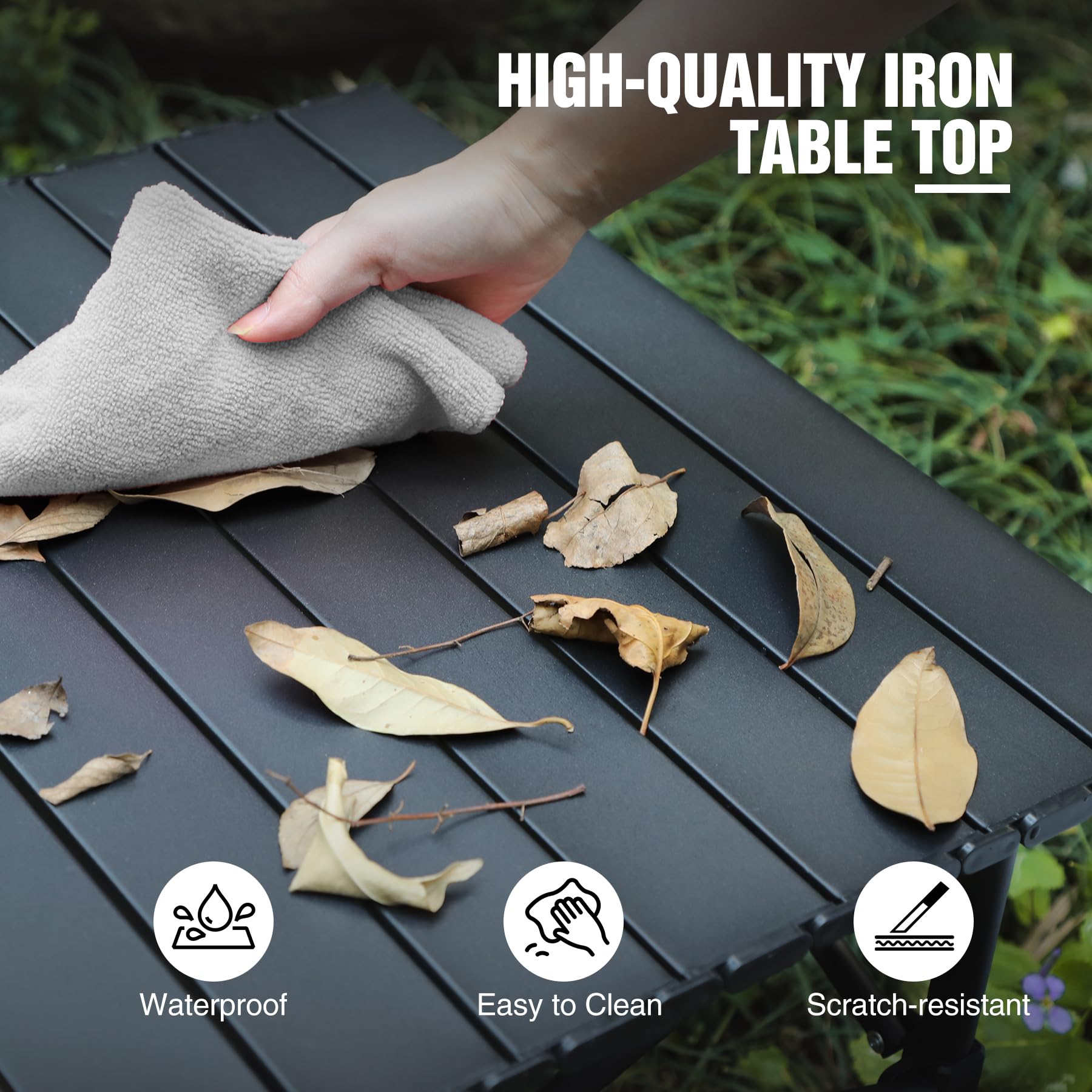 Portable Roll-Up Metal Camp Table - Black Square