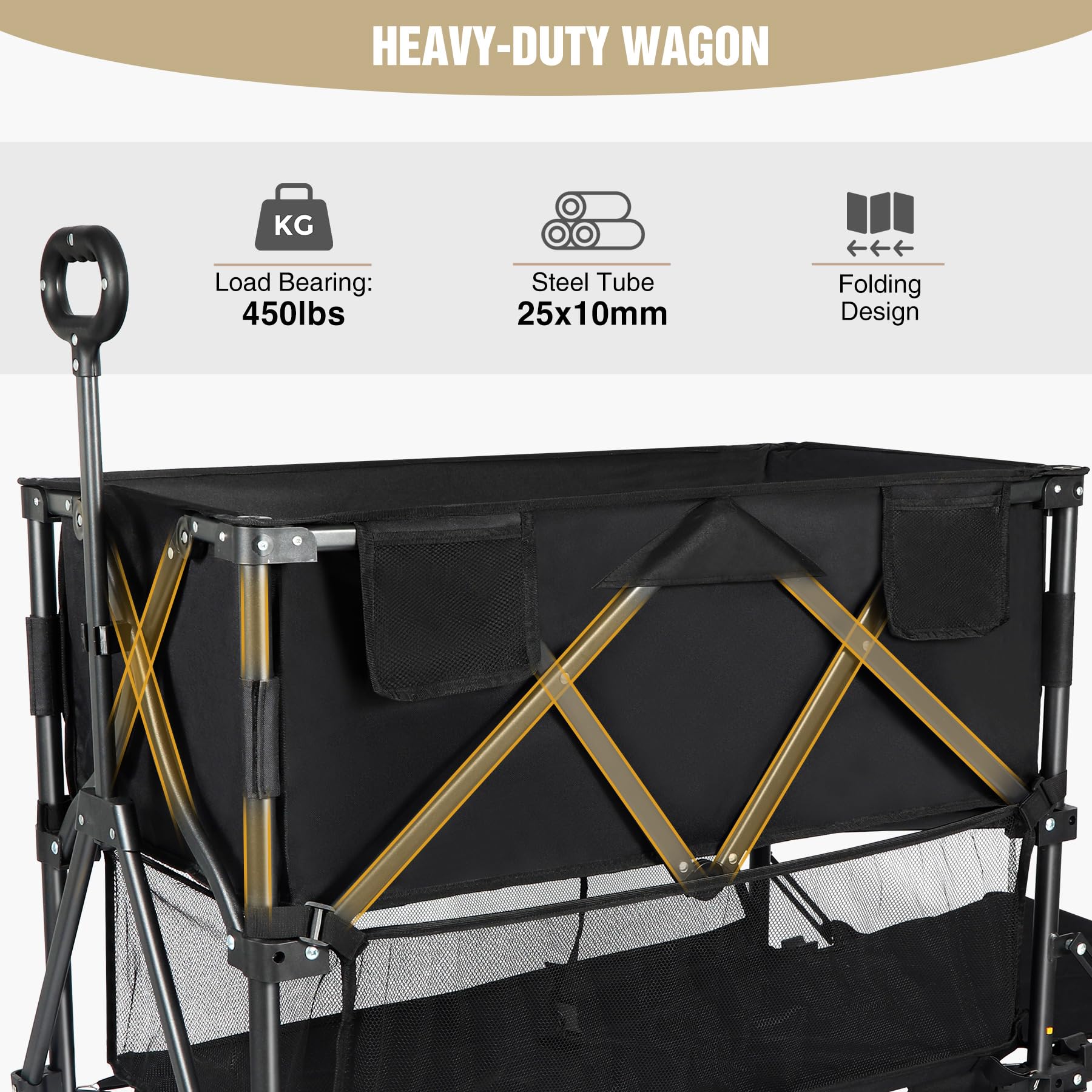 REDCAMP 400 lbs Double Decker Folding Wagon with 46-Inch Shelf