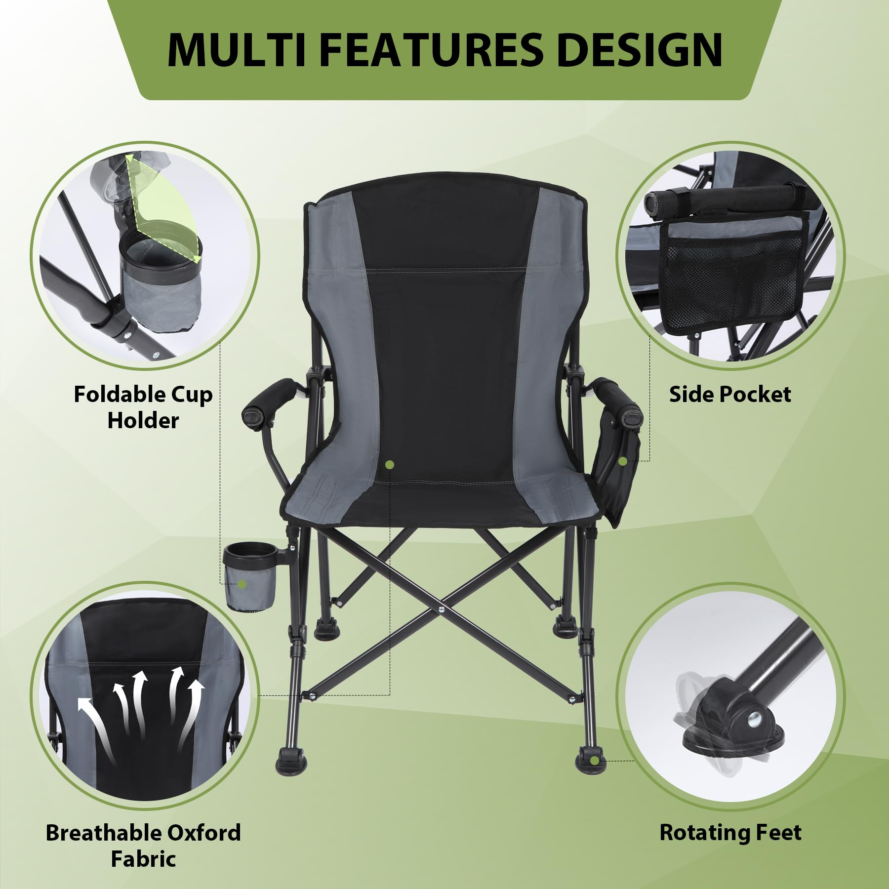 Heavy Duty Padded Camp Chair with Hard Arms