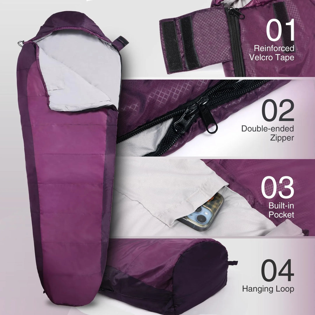 Ultra Lightweight Sleeping Bag for Backpacking, Hiking, Comfort for Adults Warm Weather, with Compression Sack
