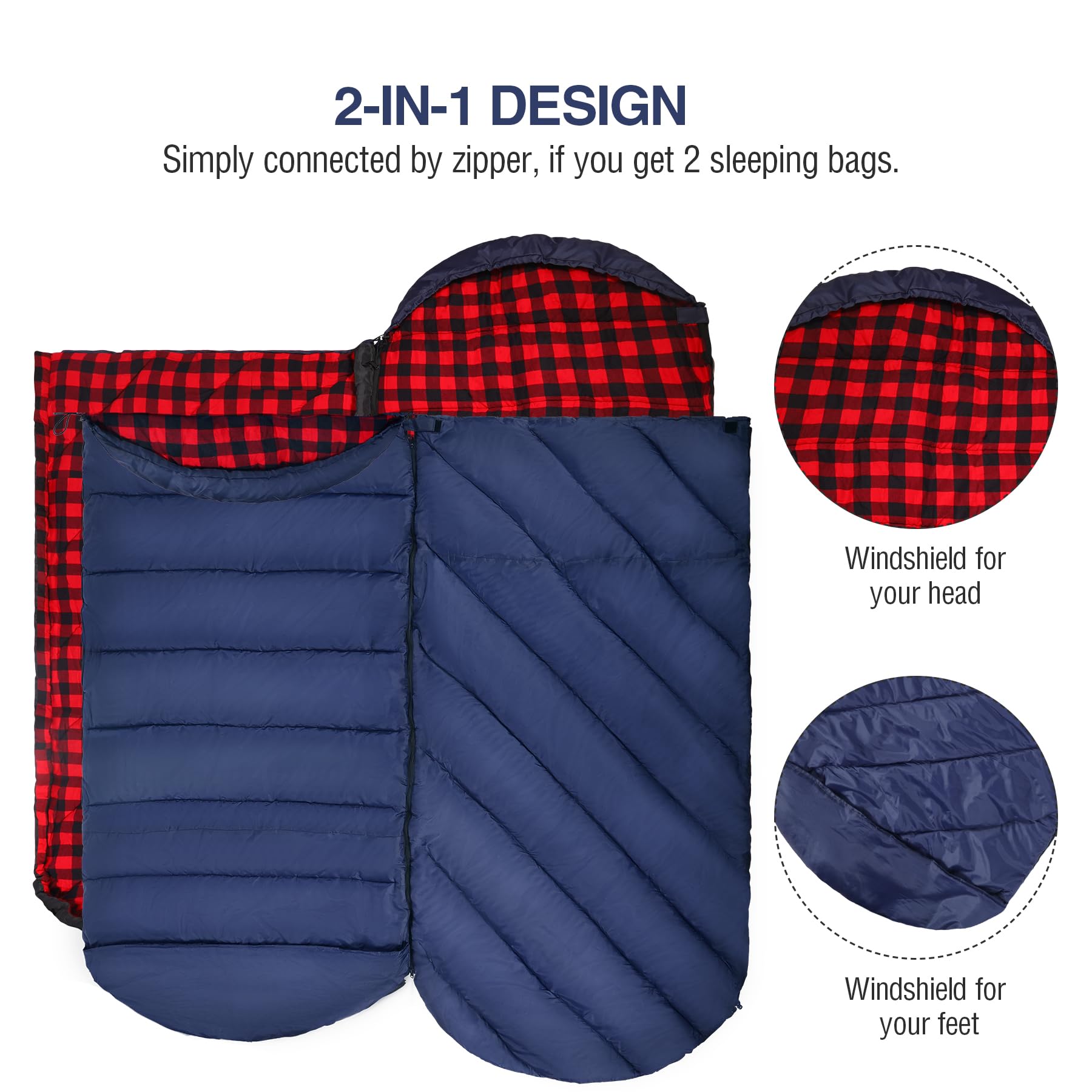 Wide Flannel Sleeping Bag with Detachable Hood