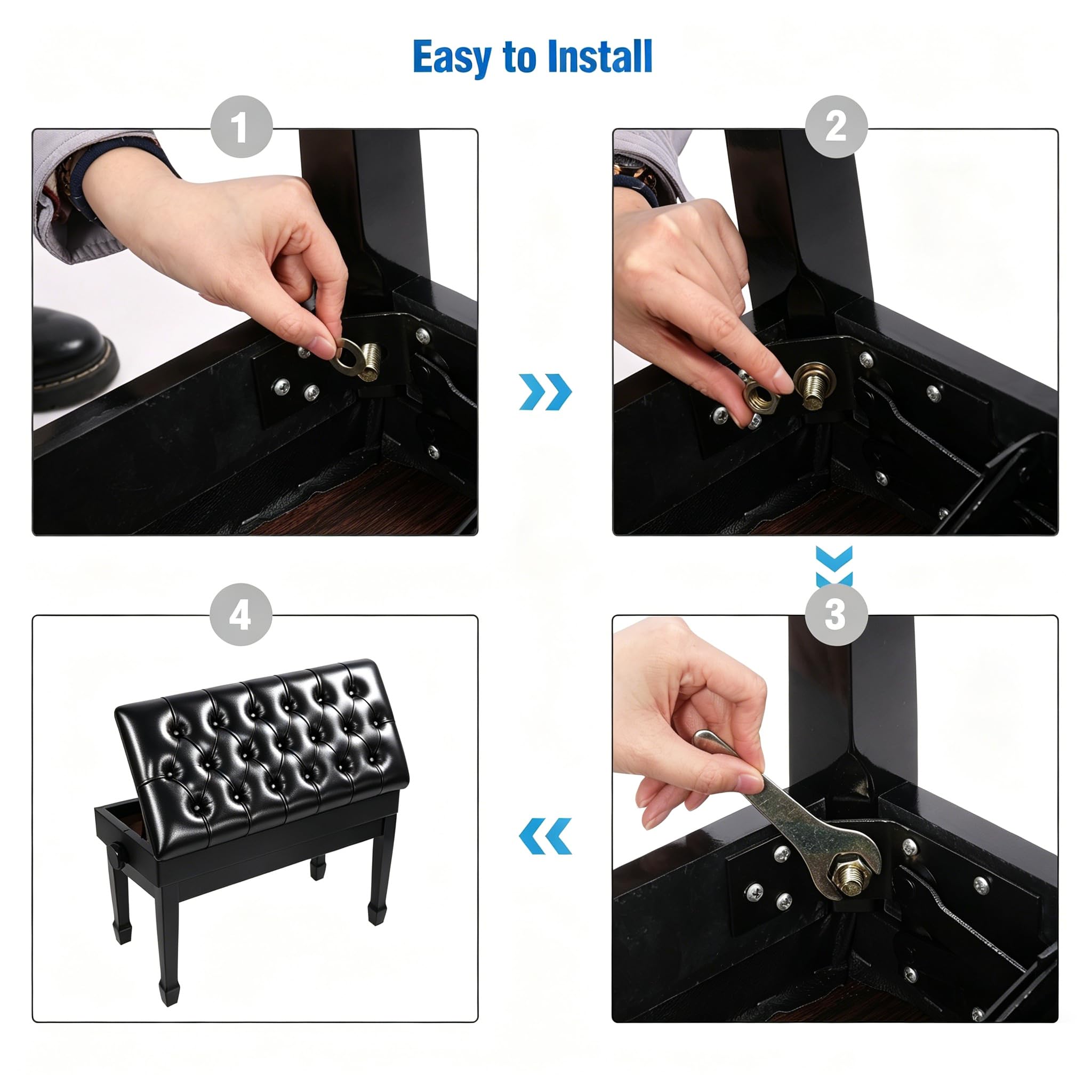 Adjustable Double Piano Bench with Storage