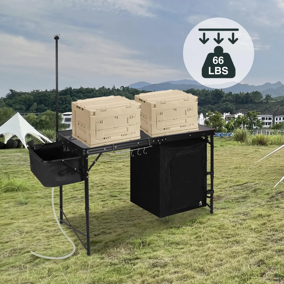 Mesa de cocina portátil para acampar con organizador de almacenamiento para exteriores