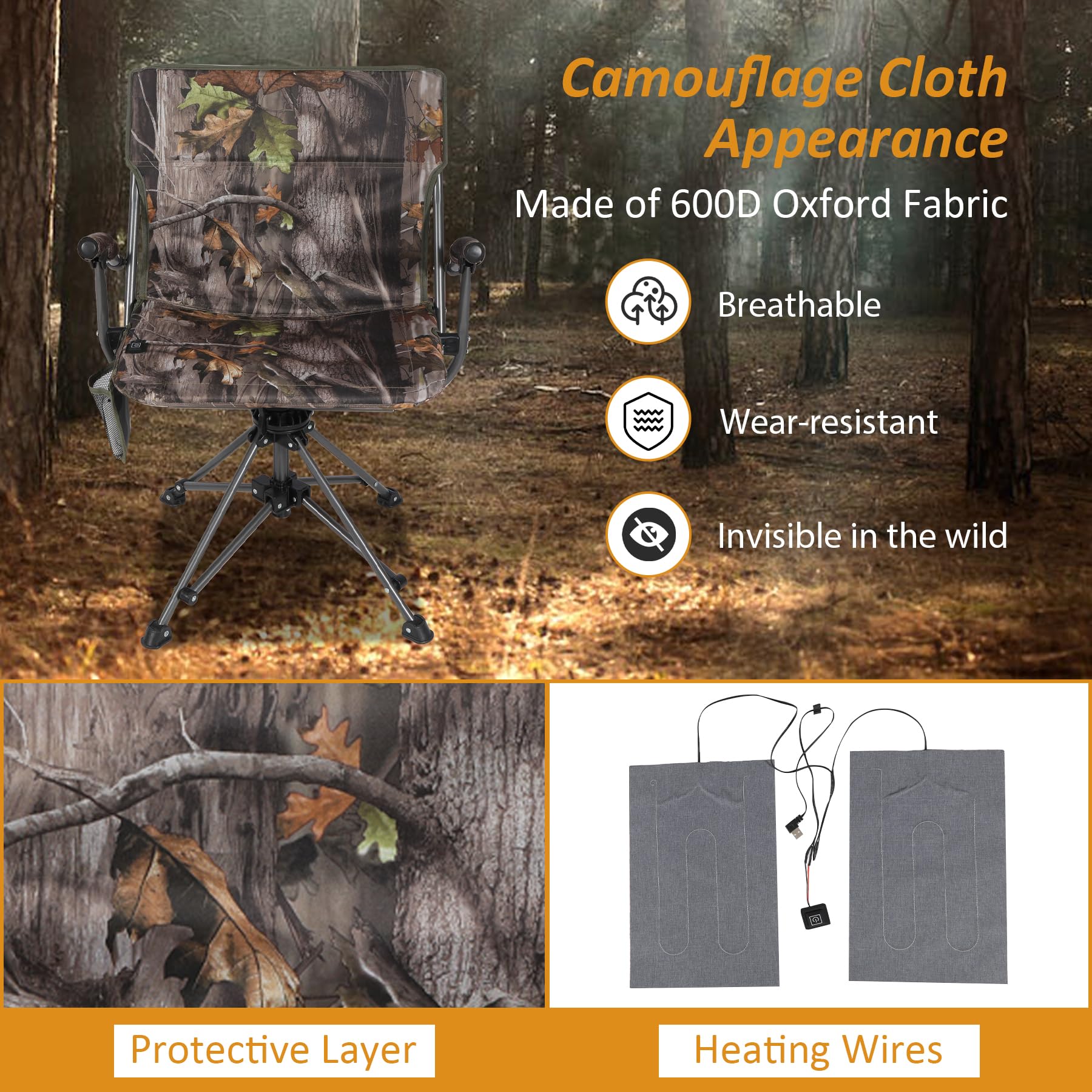 360° Swivel Heated Hunting Chairs for Ground Blinds