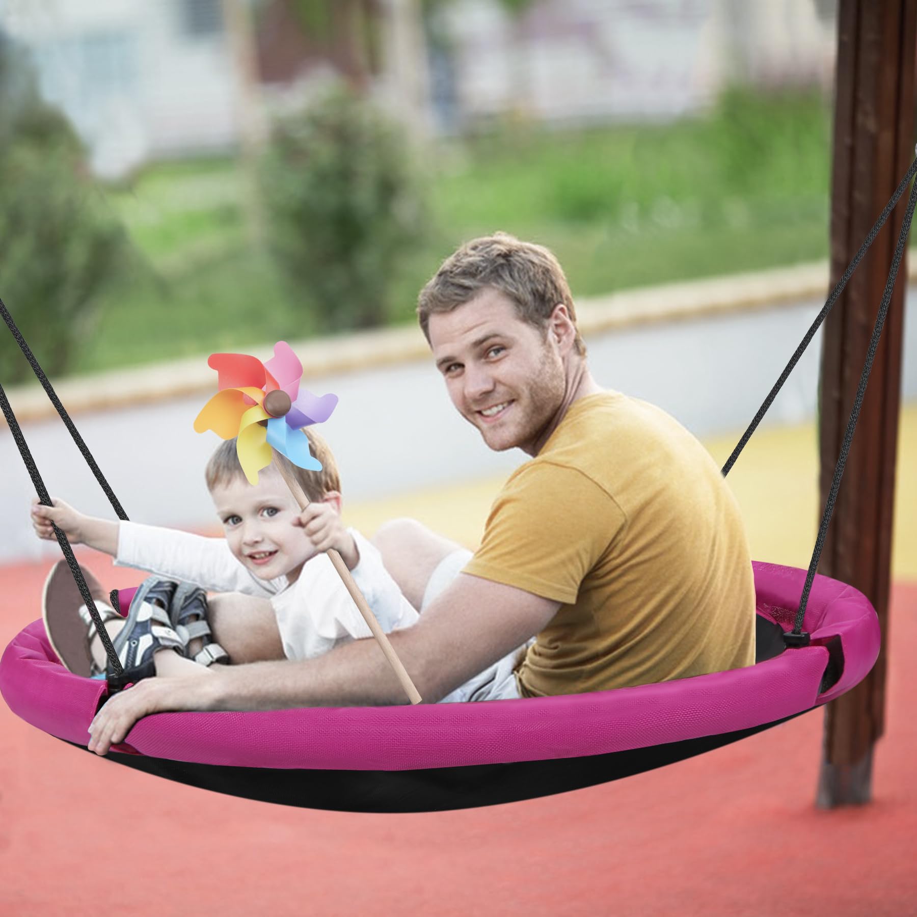 43" Tree Swing for Kids Outdoor, Waterproof Large Round Flying Saucer Swings for Trees and Swingset, Strong Heavy Duty for Outside Playground, 500LBS Weight Capacity, Purple