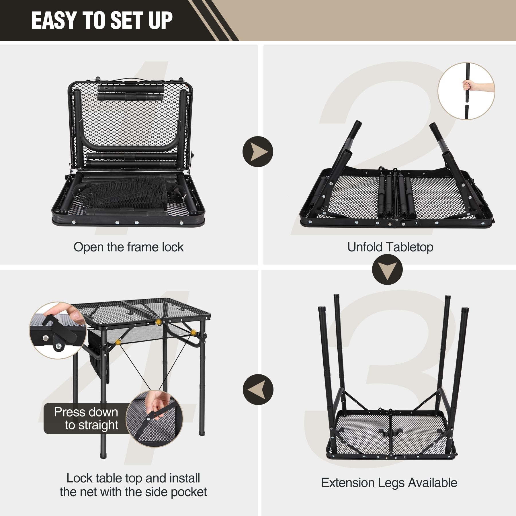 REDCAMP Folding Grill Table for Outside with Adjustable Height Legs