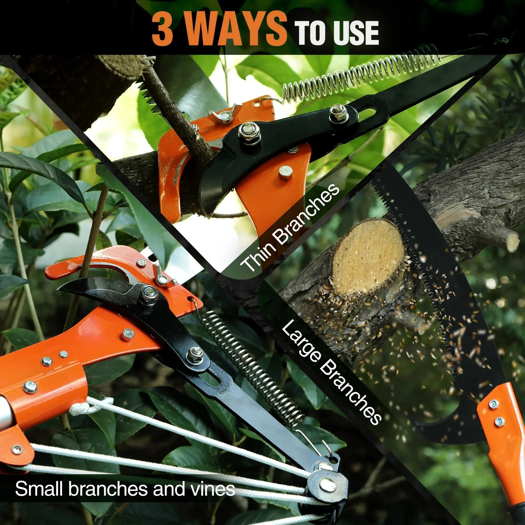 Manual Pole Saw, 27ft Extendable Tree Pruner, Sharp Steel Blade and Scissors High Branches Trimming