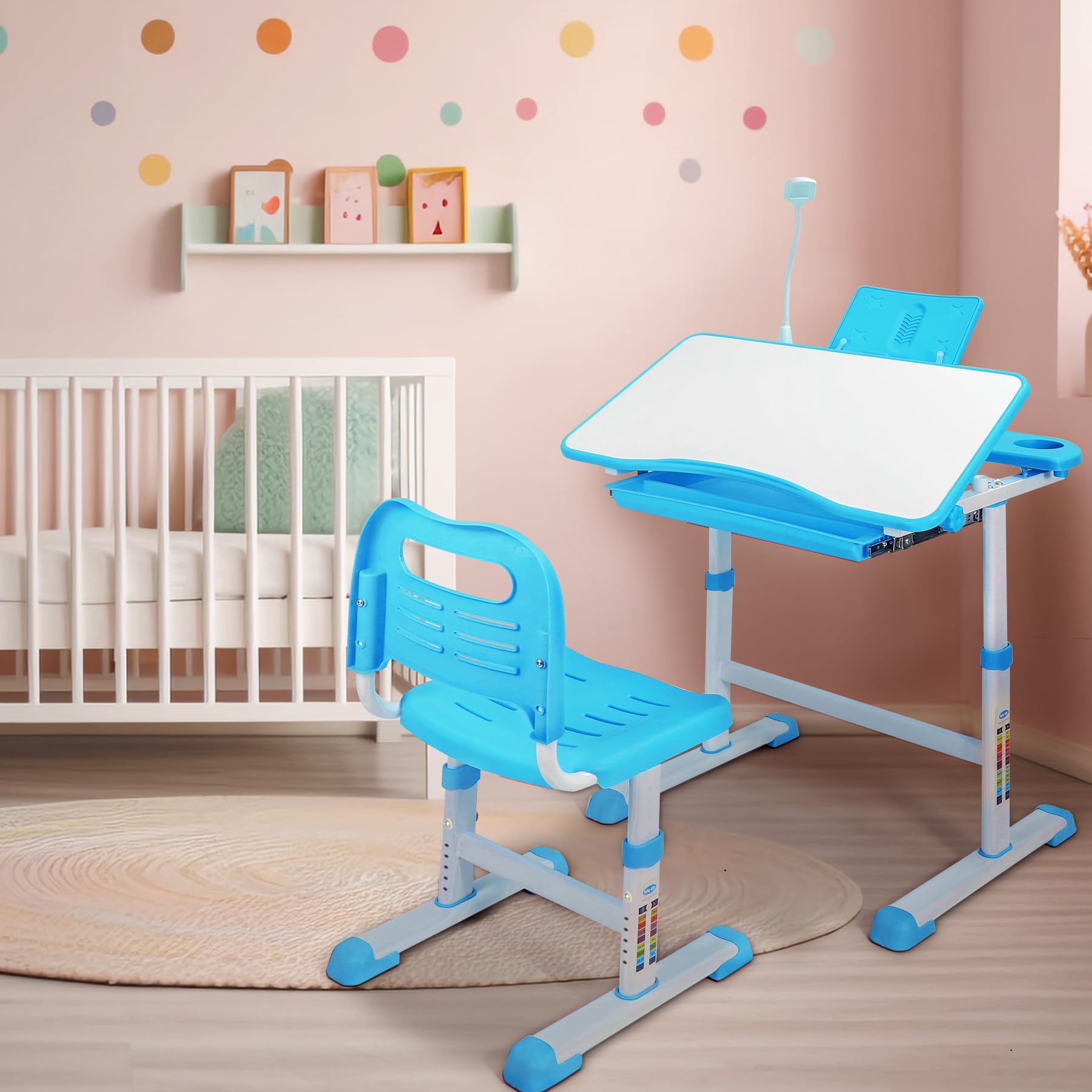 REDCAMP Adjustable Student Desk and Chair Set with Drawing Tilt Desktop