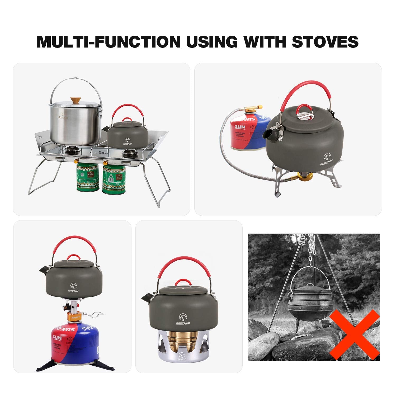 REDCAMP 0.8L Aluminum Outdoor Camping Kettle with Carrying Bag