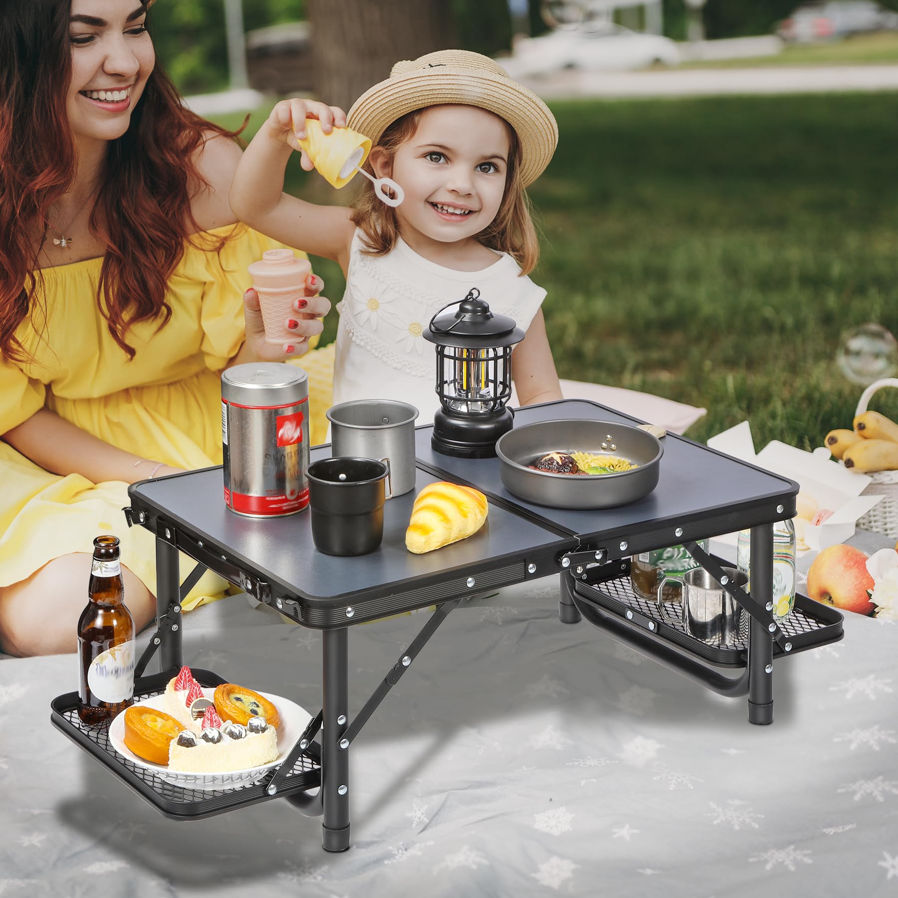 3ft Adjustable Aluminum Camping Table with Side Wings