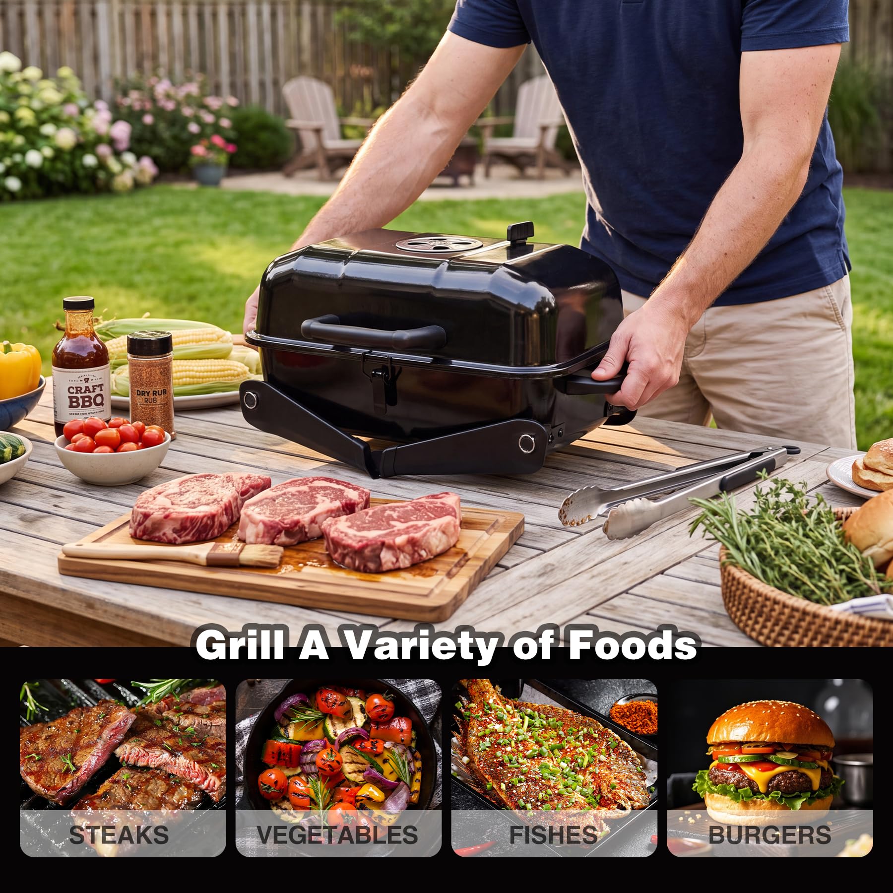 REDCAMP tabletop charcoal grill for steaks vegetables fish and burgers