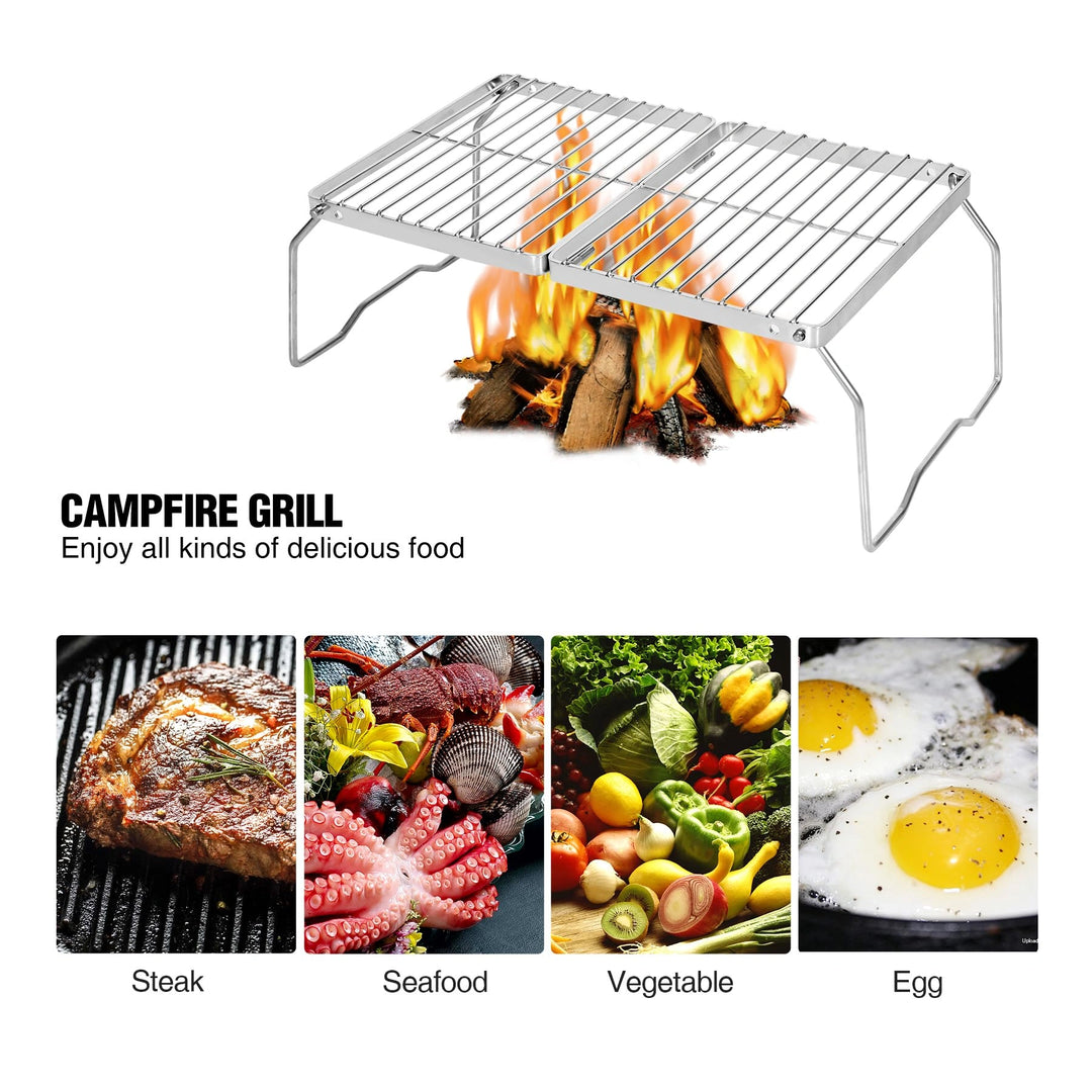 Portable Folding Campfire Grill 304 Stainless Steel Grate with Carrying Bag