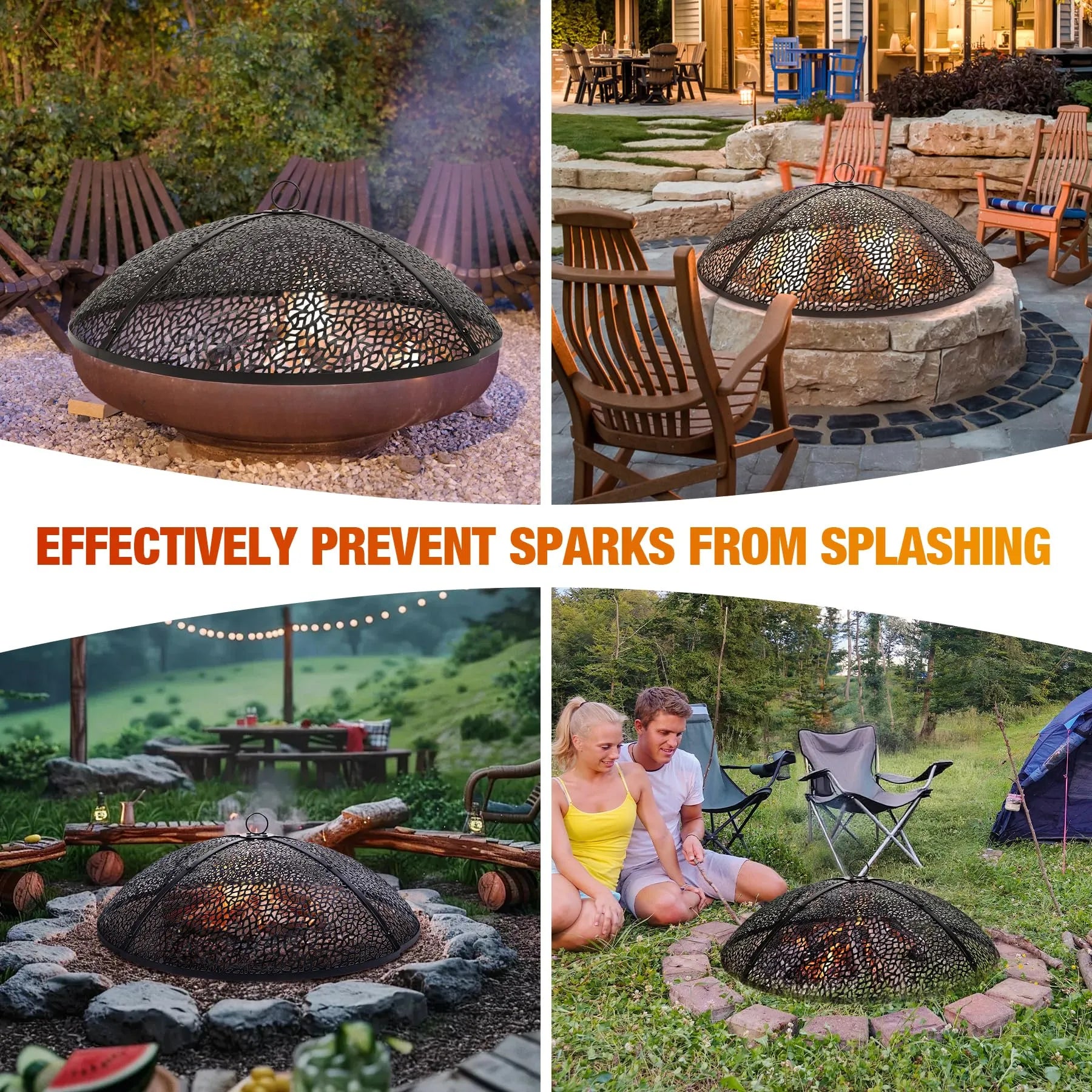 30Inch Fire Pit Spark Screen, Collapsible Fire Pit Screen Round with Handle