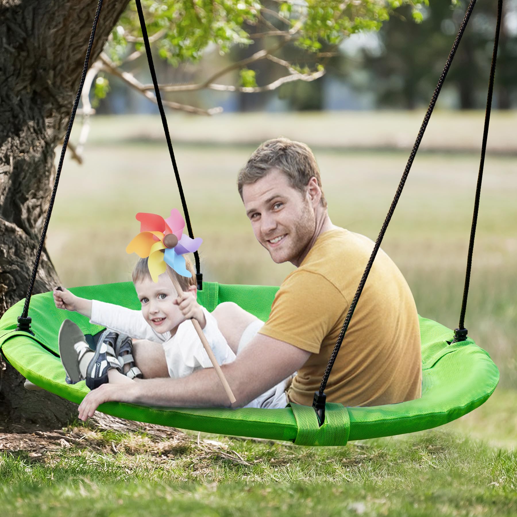 40" Flying Saucer Swing,Large Round Outdoor Swing for Kids, Heavy Duty 500 lbs Capacity,Green