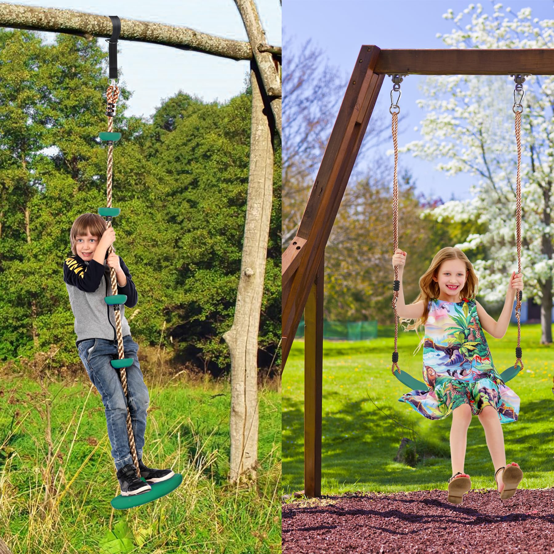 Kids Belt Swing Seat & Disc Climbing Rope Combo Set