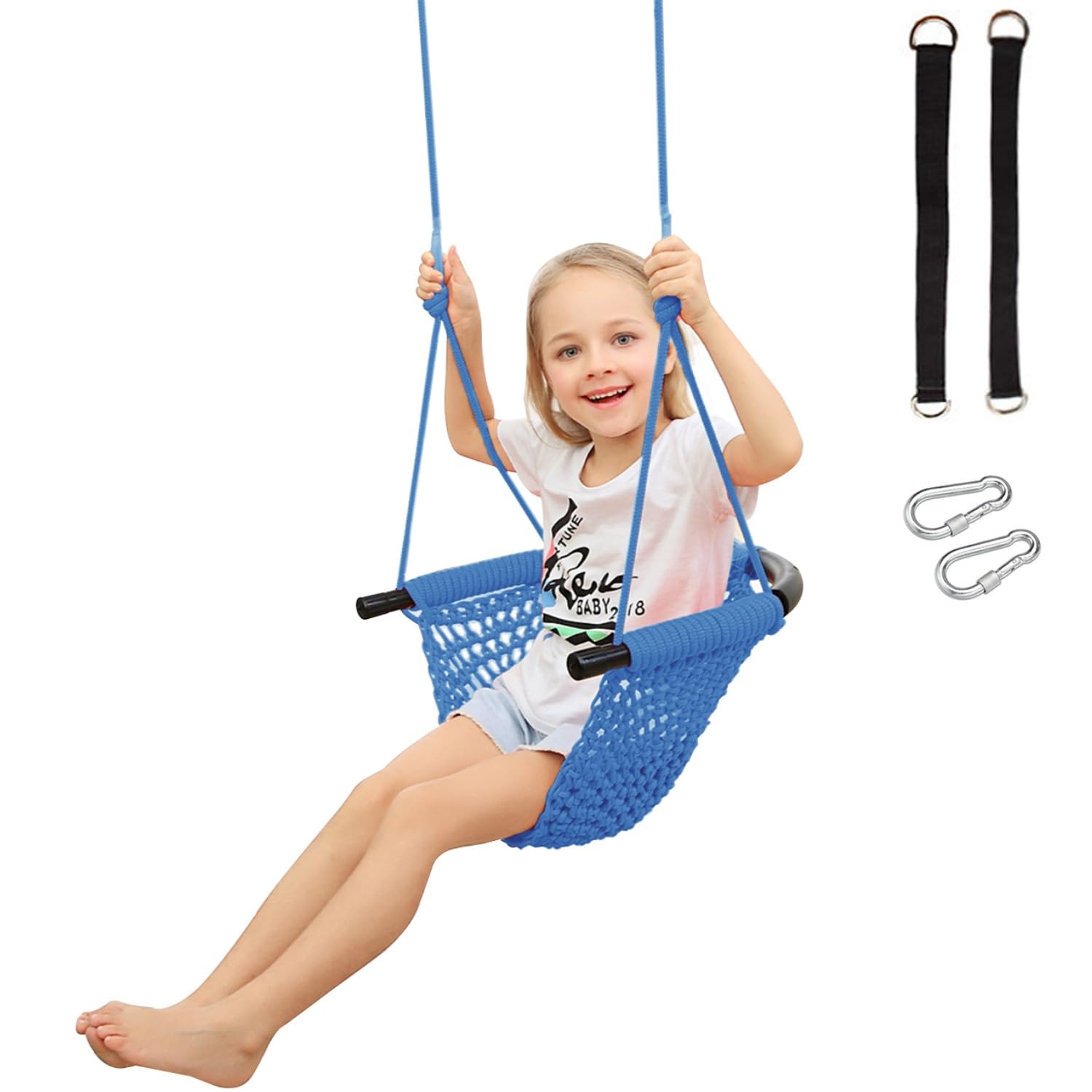 Toddler Swing, Swing Seat for Kids with Heavy Duty Adjustable Ropes, Hand-Knitting Secure Children Swing Set for Indoor Porch, Outdoor Playground, Backyard, Tree
