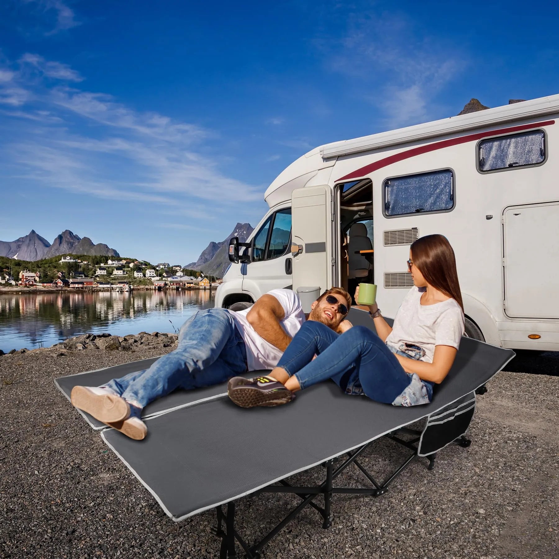 2 Person Folding Camping Cot, 56" Extra Wide
