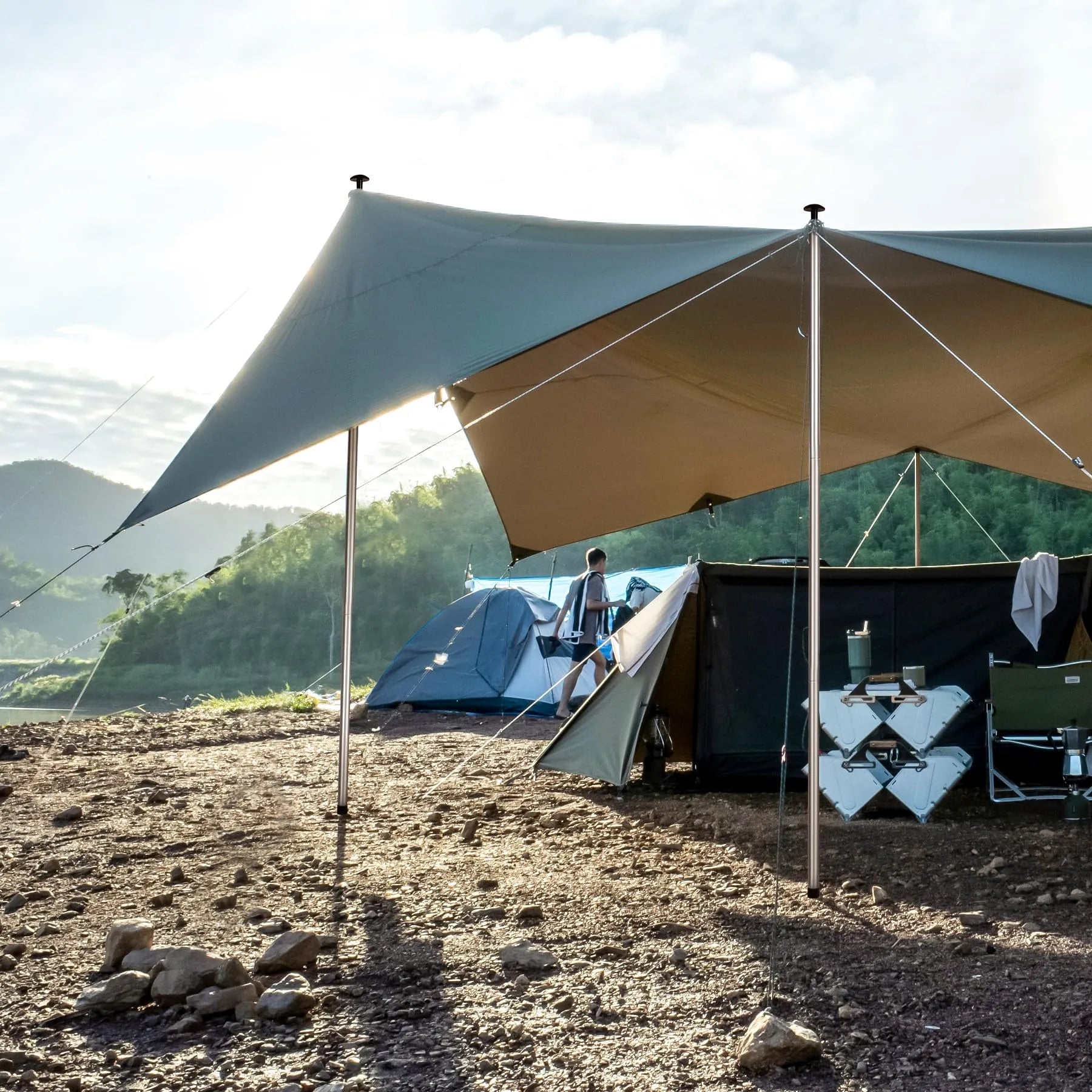 REDCAMP Aluminium Tentstokken – Telescoop, Verstelbaar Van 90 Tot 220 Cm – Set Van 2 Met Haringen, Scheerlijnen En Opbergtas – Voor Tent Of Luifel