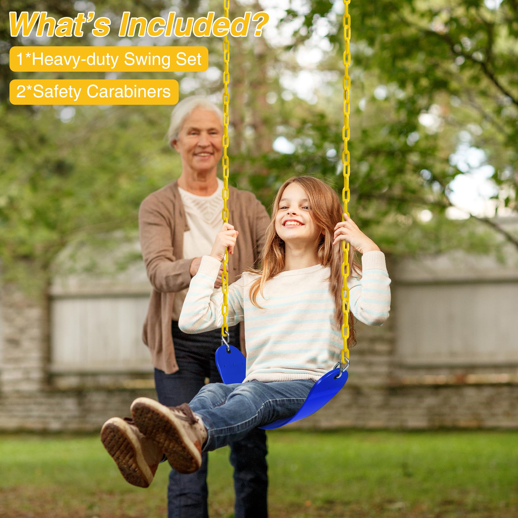 2 Pack Heavy Duty Swing Seats with 66" Chain, Swing Set Accessories Replacement with Snap Hooks for Kids and Adults, Ideal for Outdoor Play, Playgrounds and Trees, Blue