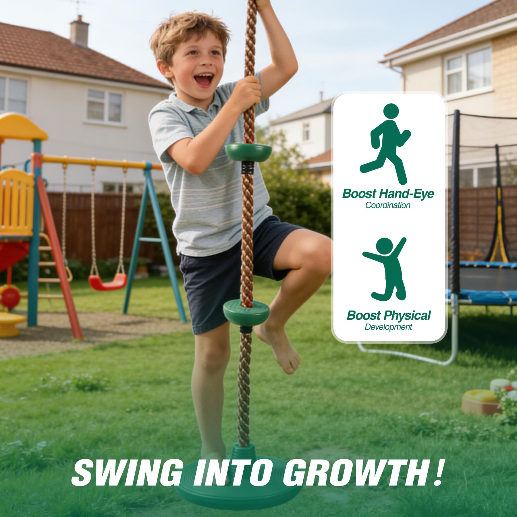 Climbing Rope Swings for Trees, Heavy Duty Plastic Disc Swing Seat for Kids and Adults with Hanging Strap and Snap Hooks