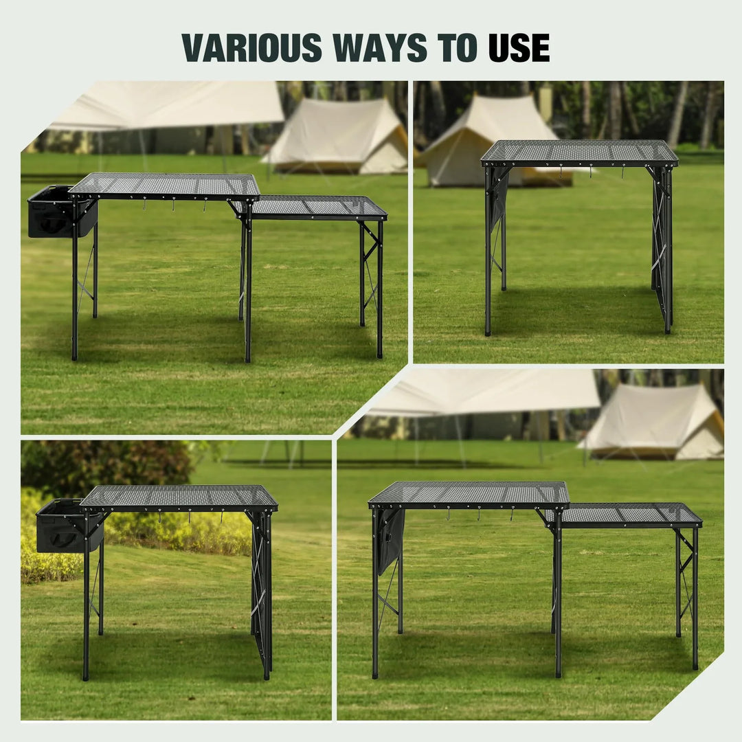 Mesa de cocina portátil para acampar con organizador de almacenamiento para exteriores