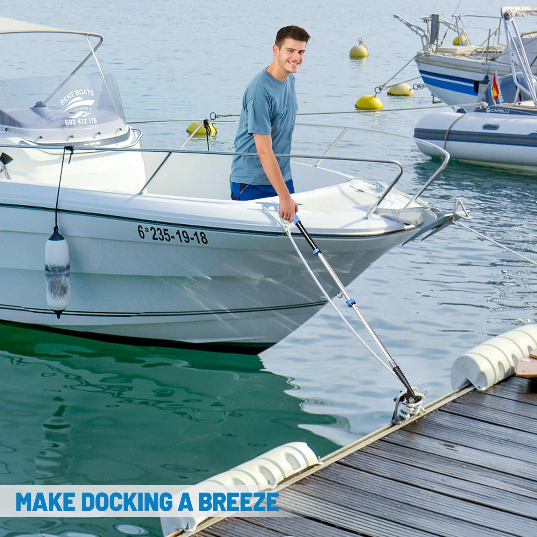 8ft/12ft Aluminum Extendable Telescopic Boat Hook For Docking, Black/Silver