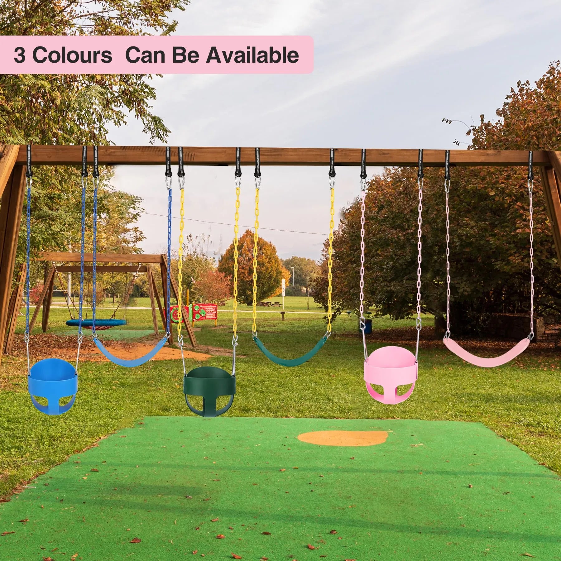 High Back Full Bucket Swing with Heavy Duty Swing Seat Combo Pack (Triangle and Chain Dip), Tree Straps Included, Pink