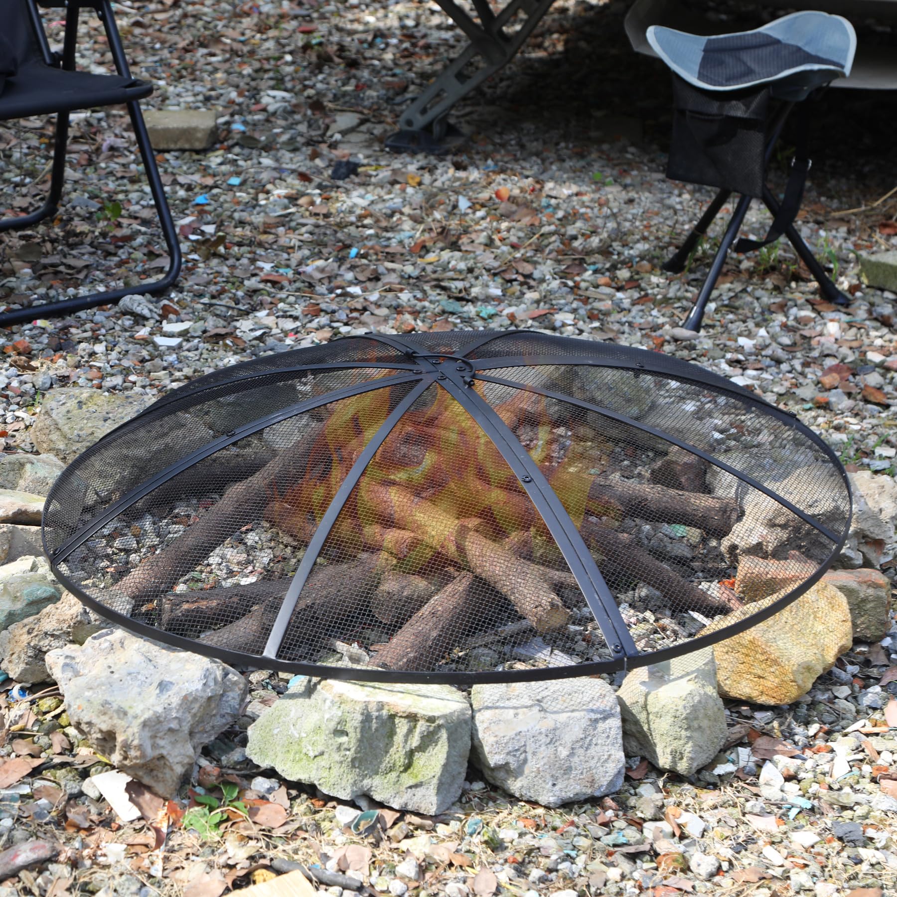 Fire Pit Spark Screen with Handle and Poker Outdoor Mesh Cover30"/36"