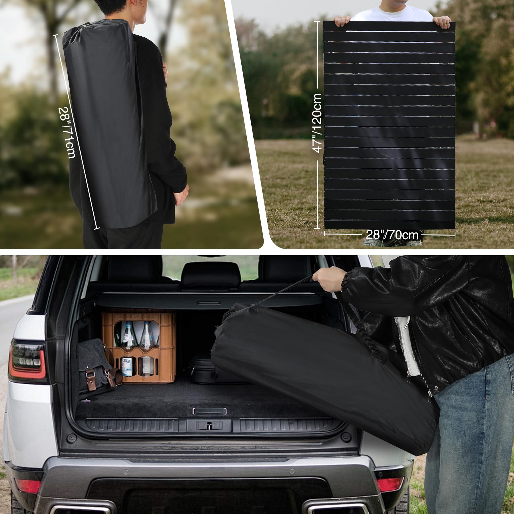 Roll Up Camping Tables That Fold Up, Lightweight Portable Compact Metal Camp Table for Grill Outdoor Picnic, Black Long 47x28