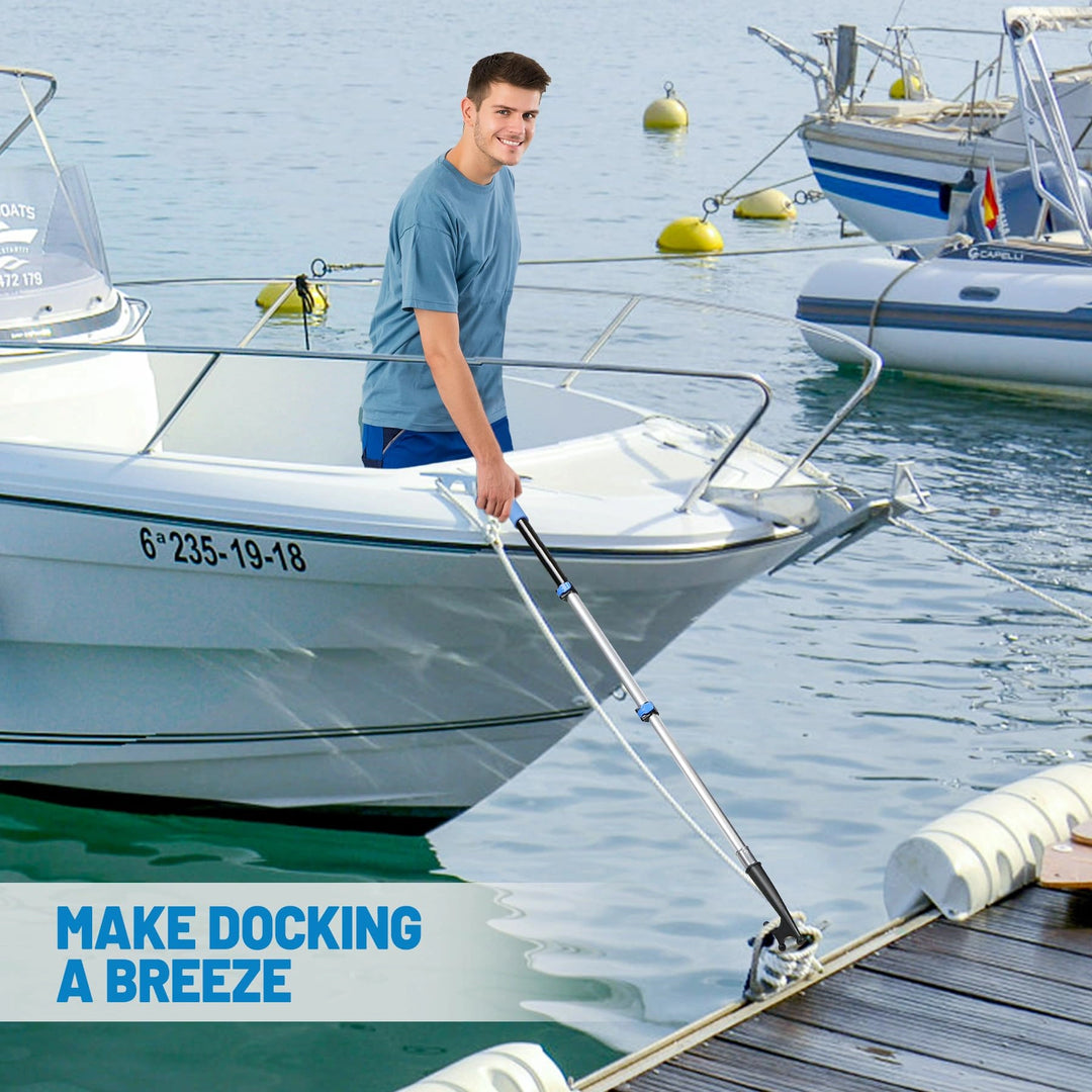 8ft/12ft Aluminum Extendable Telescopic Boat Hook For Docking, Black/Silver