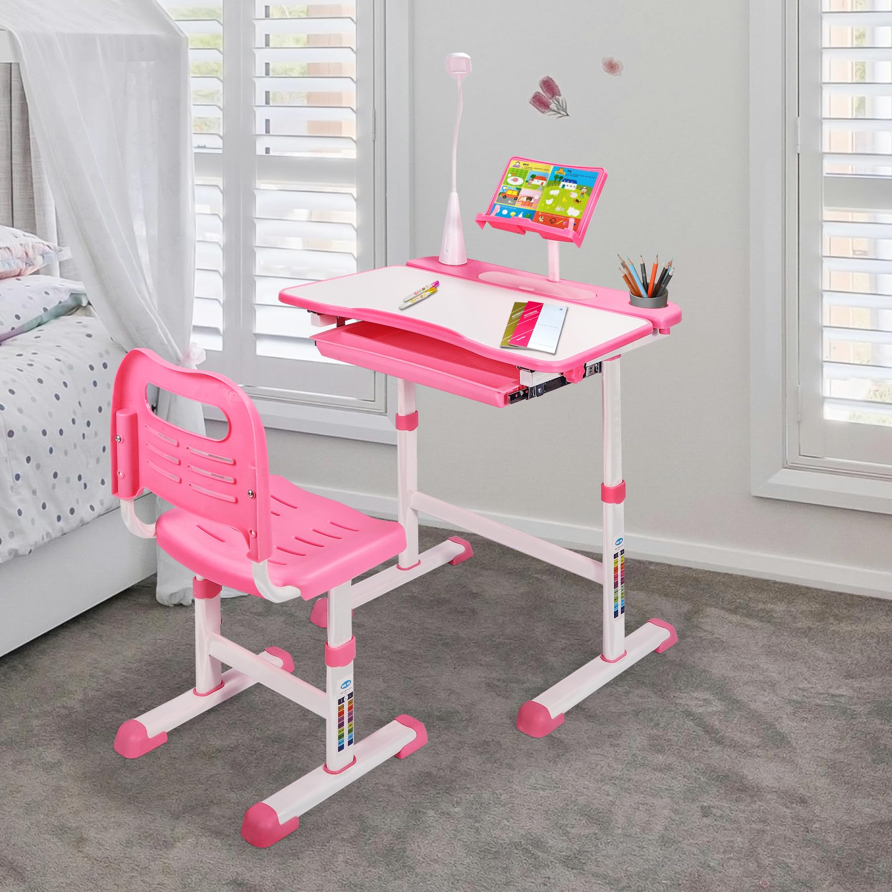 REDCAMP Adjustable Student Desk and Chair Set with Drawing Tilt Desktop