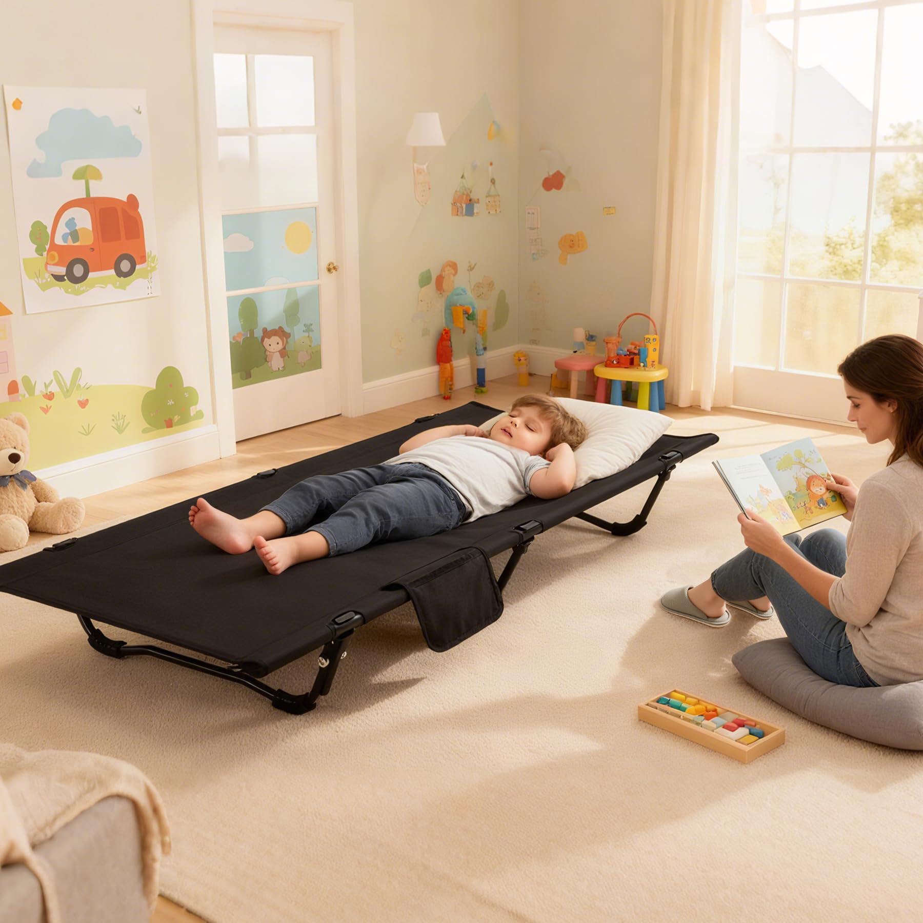 Ultralight Kids Cot,Portable Compact Camping Cot with Storage Bag for Adults, Portable Tent Cot with Side Pockets for Outdoor Travel Hiking Backpacking