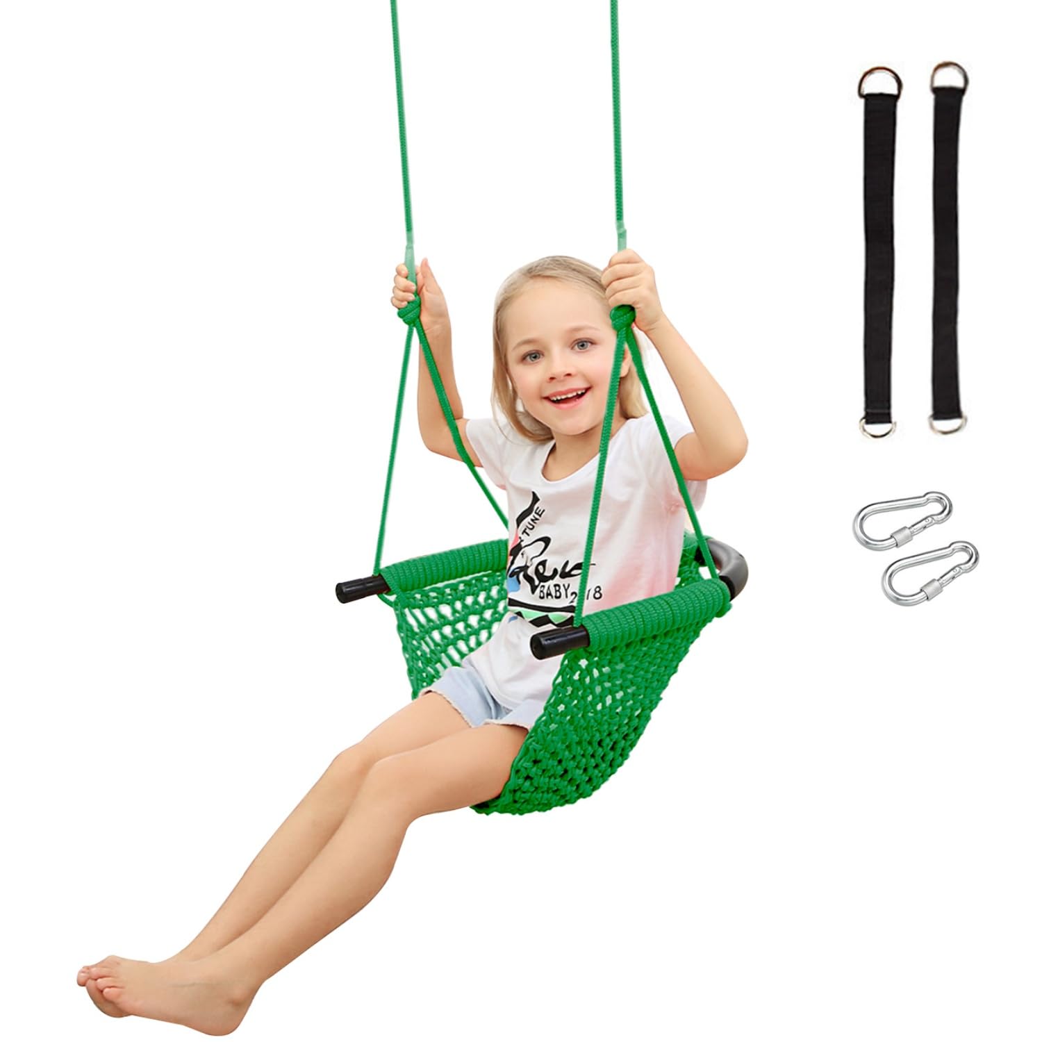 Toddler Swing, Swing Seat for Kids with Heavy Duty Adjustable Ropes, Hand-Knitting Secure Children Swing Set for Indoor Porch, Outdoor Playground, Backyard, Tree