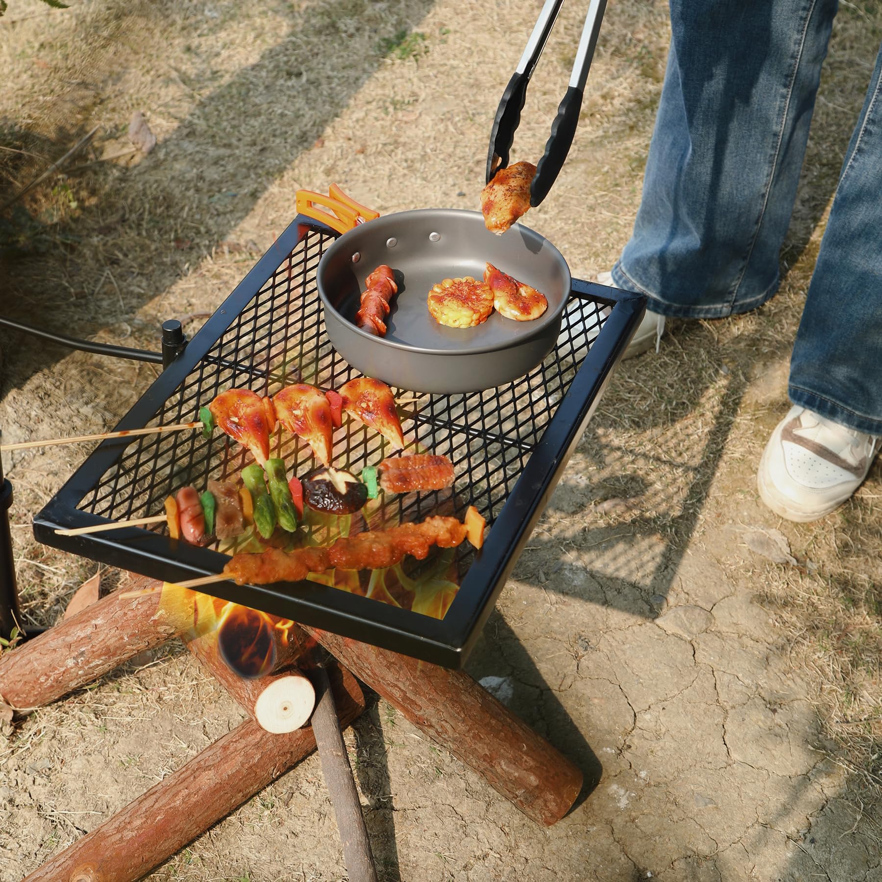 Folding Swivel Campfire Grill for Open Flame Cooking