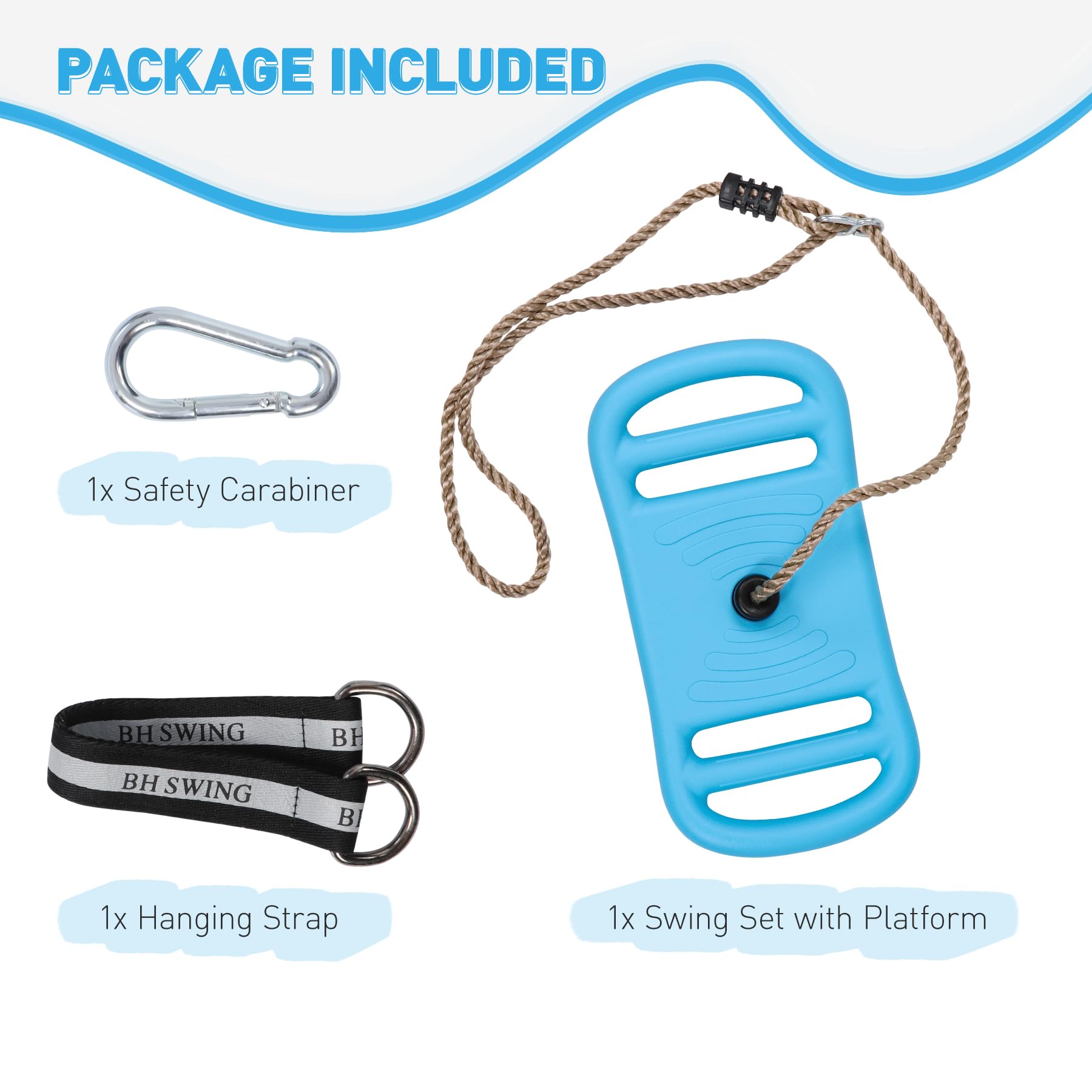 Tree Swing for Kids, 3-in-1 Longboard Climbing Rope Swing, Adjustable Disc Seat and Tangle-Free Rope for Indoor or Outdoor Playground Playset, Up to 600 lbs, Blue