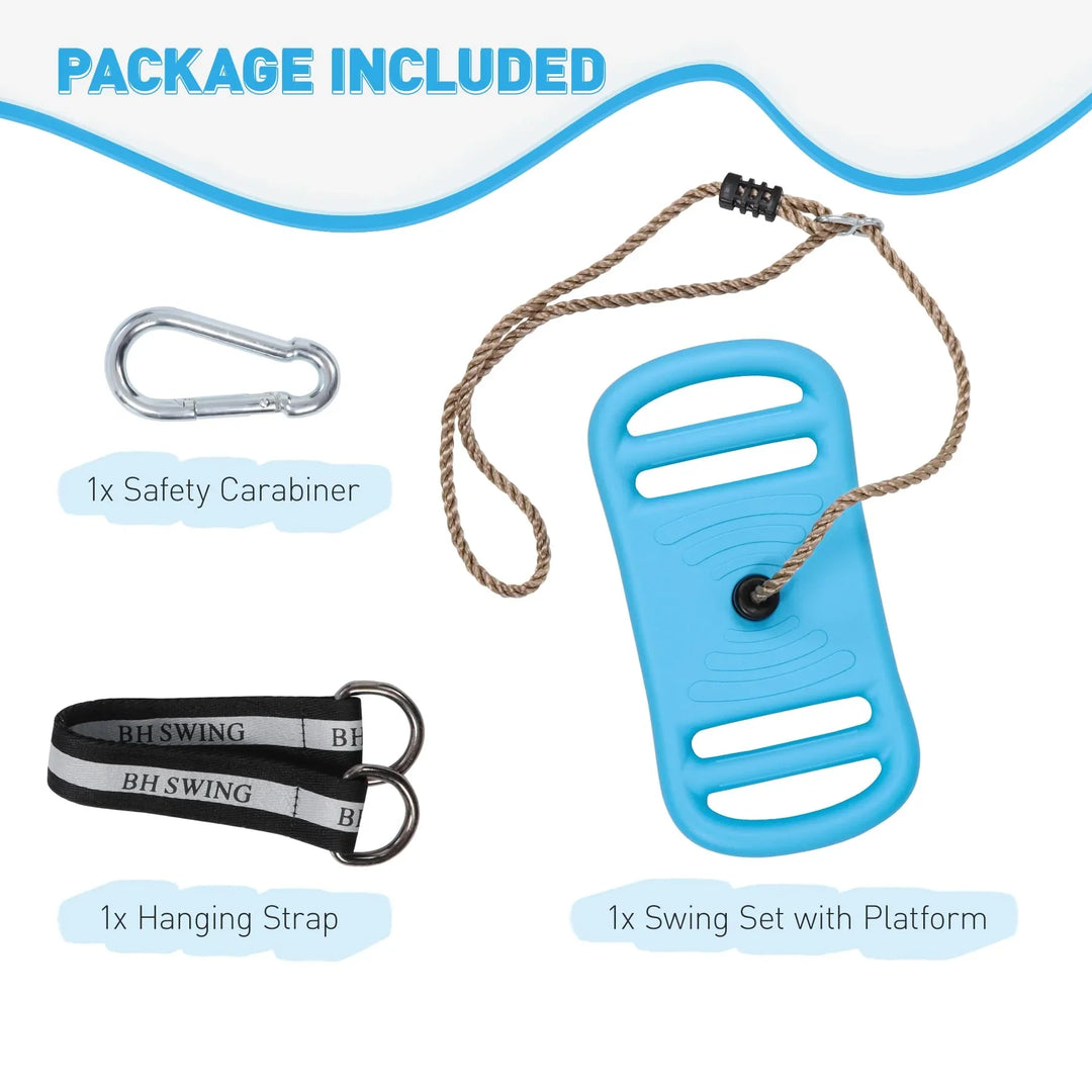 Tree Swing for Kids, 3-in-1 Longboard Climbing Rope Swing, Adjustable Disc Seat and Tangle-Free Rope for Indoor or Outdoor Playground Playset, Up to 600 lbs, Blue